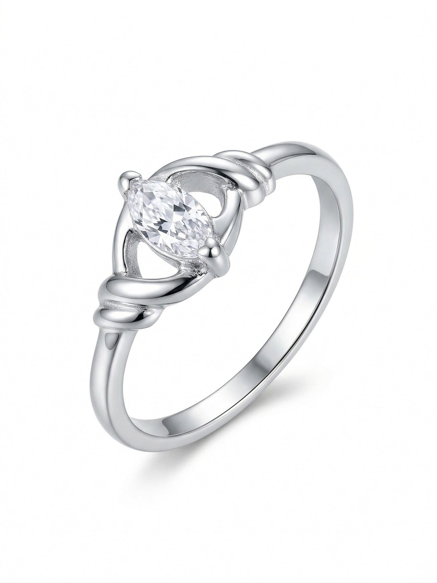 Silver Intricate Knot Marquise Solitaire Ring
