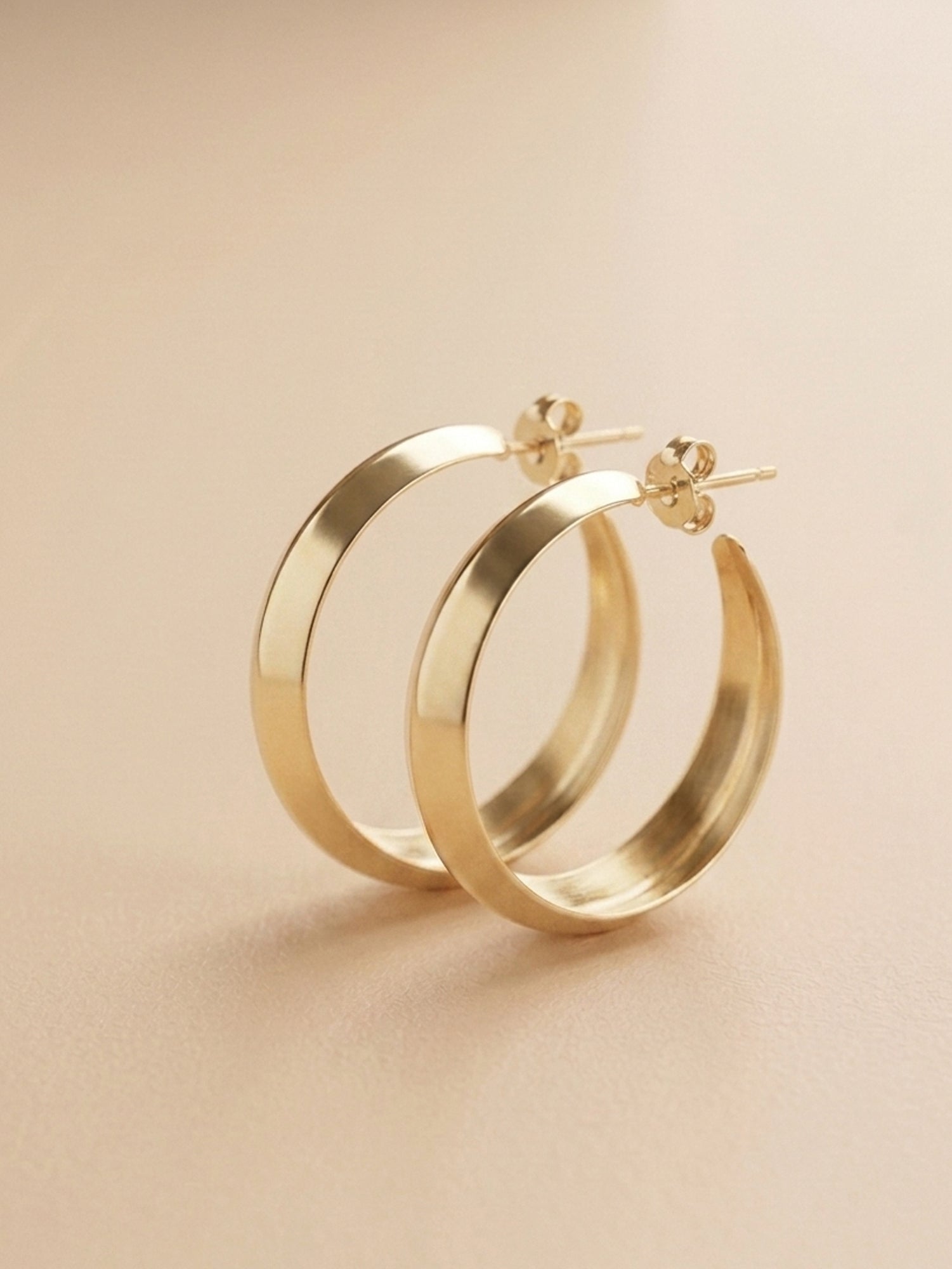 Polished Wide Flat Band Hoop Earrings