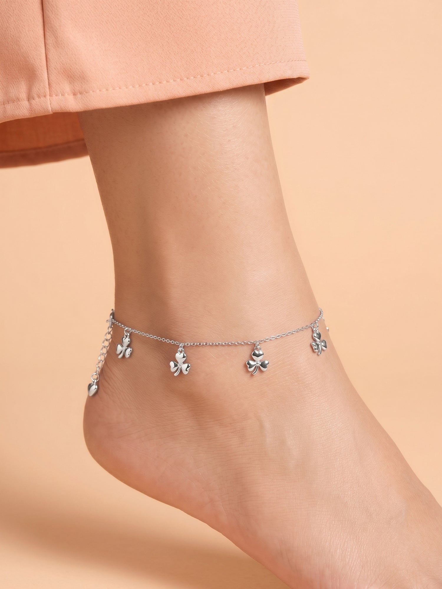 Three-Leaf Clover Charm Anklet