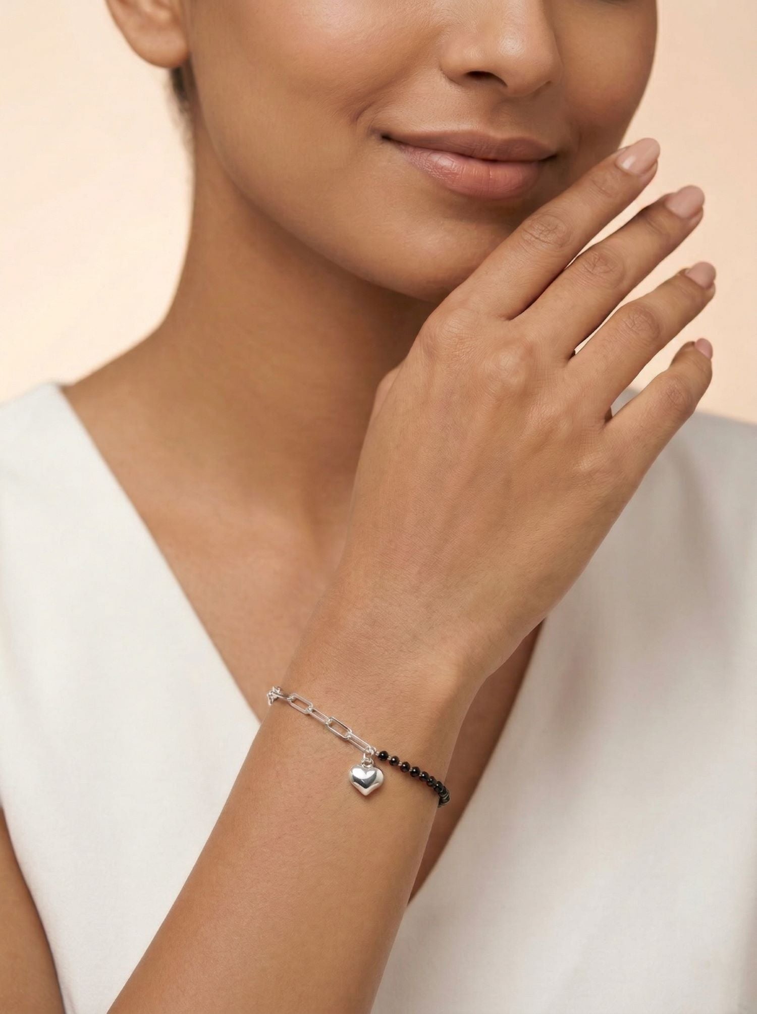 Silver Noir Heart Paperclip Nazariya Bracelet