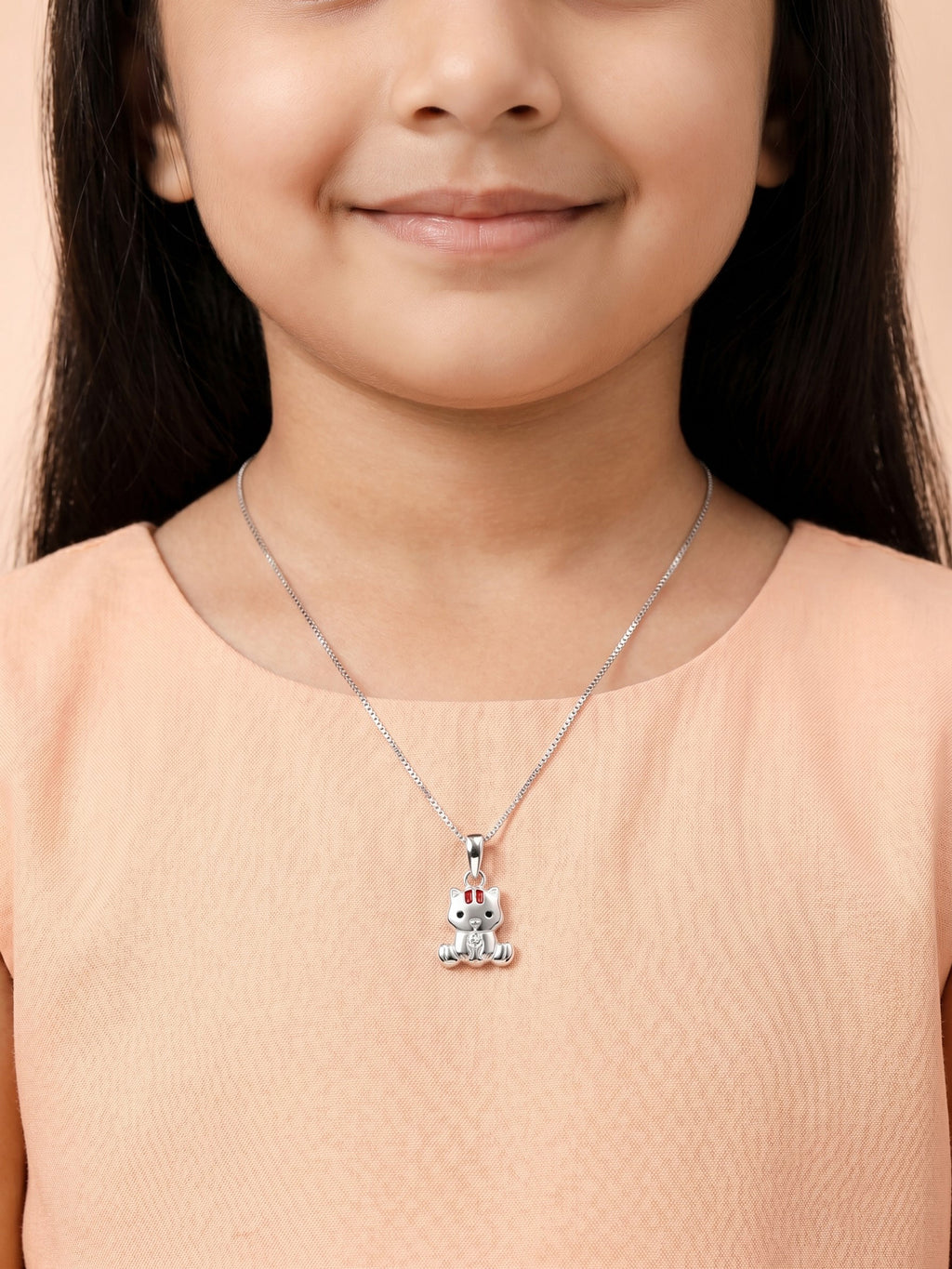Kids Cute Sitting Kitty Pendant Necklace