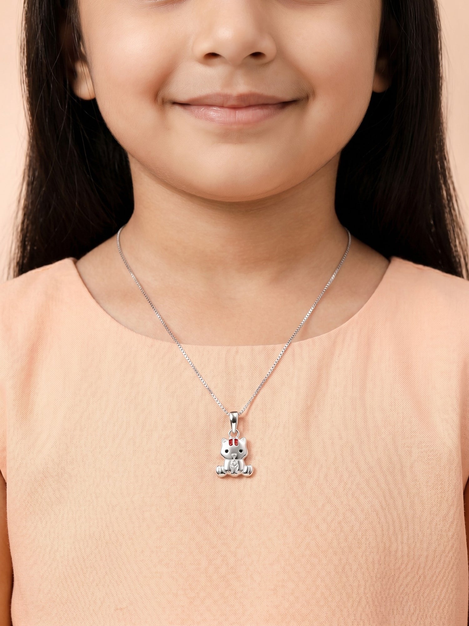 Kids Cute Sitting Kitty Pendant Necklace