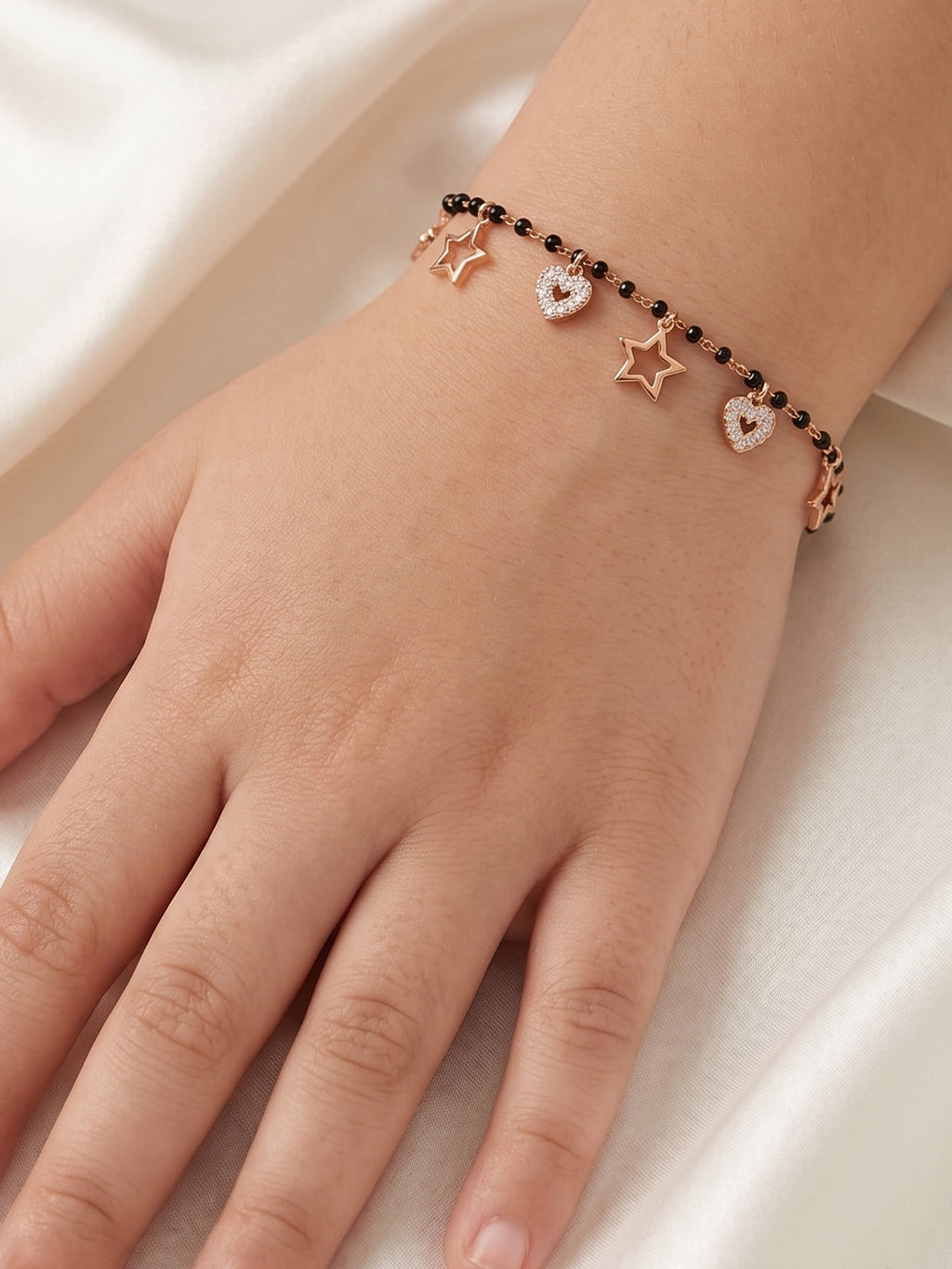 Roseate Celestial Heart & Star Noir Nazariya Bracelet for Kids