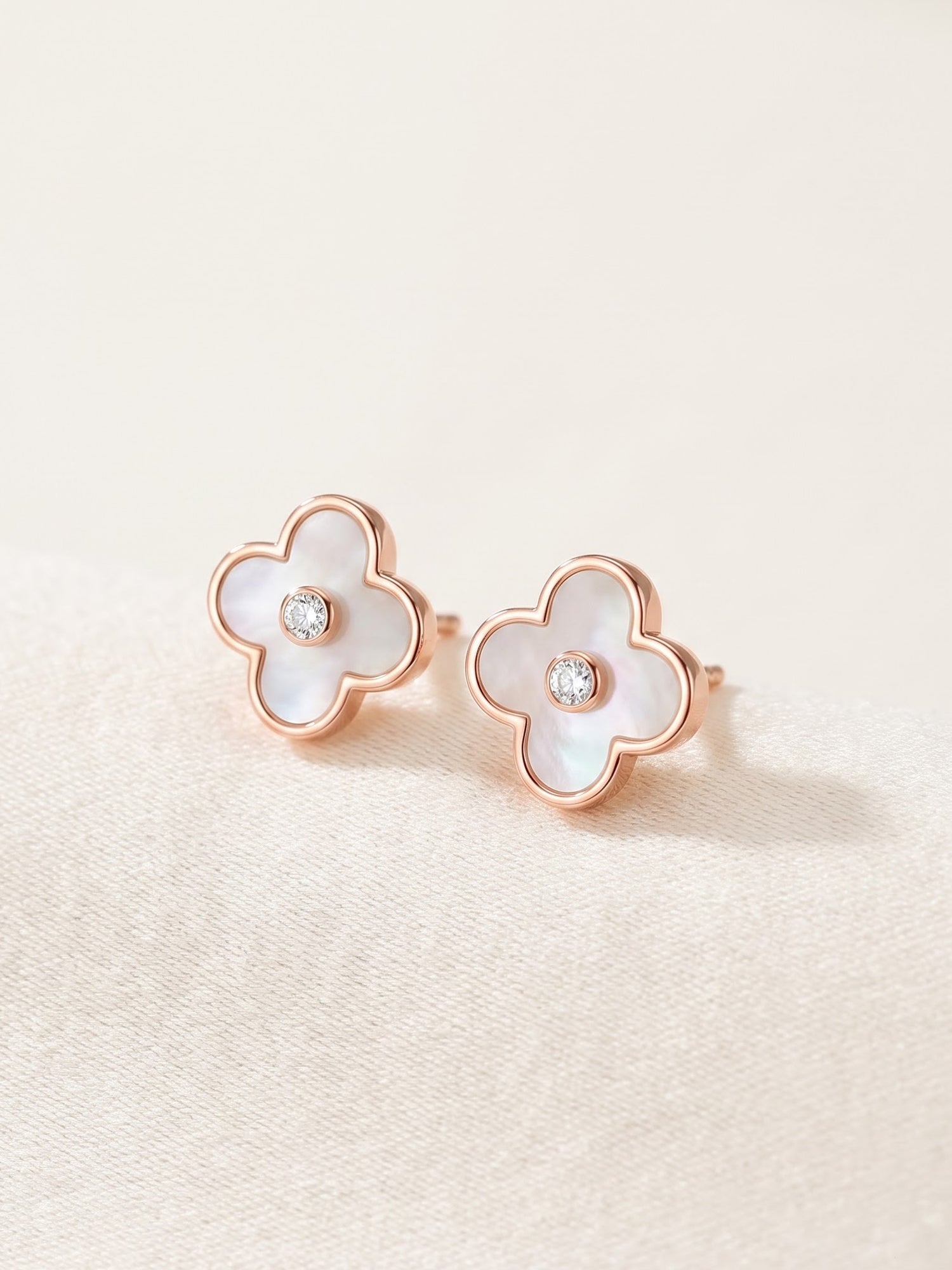 Blooming Clover Mother-of-Pearl & Diamond Stud Earrings