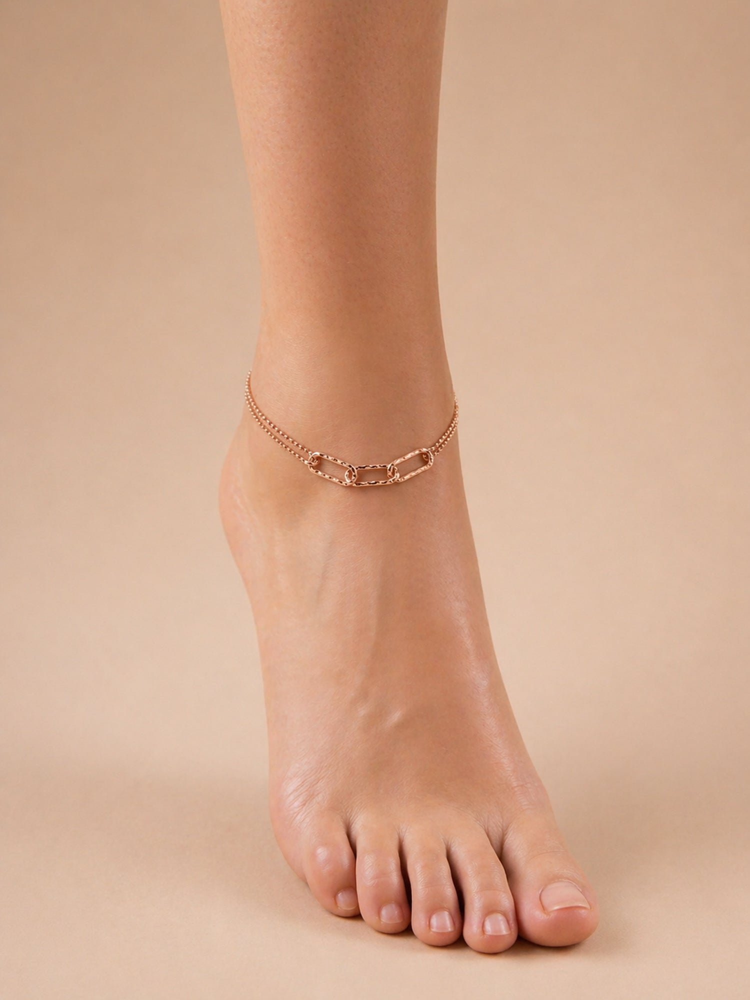Roseate Textured Link Double Chain Anklet