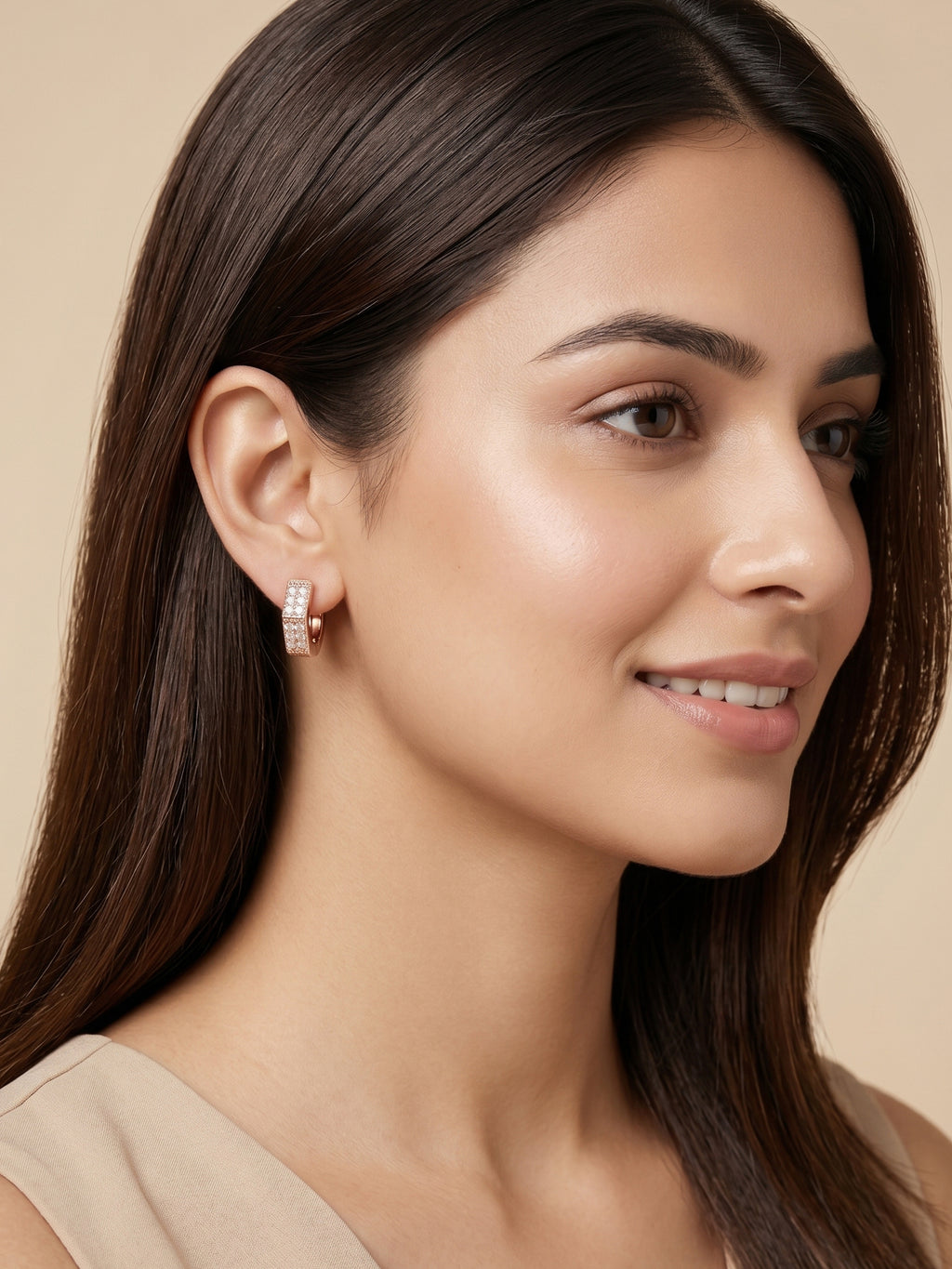 Hexagonal Pavé Cubic Zirconia Rose Gold Huggie Earrings