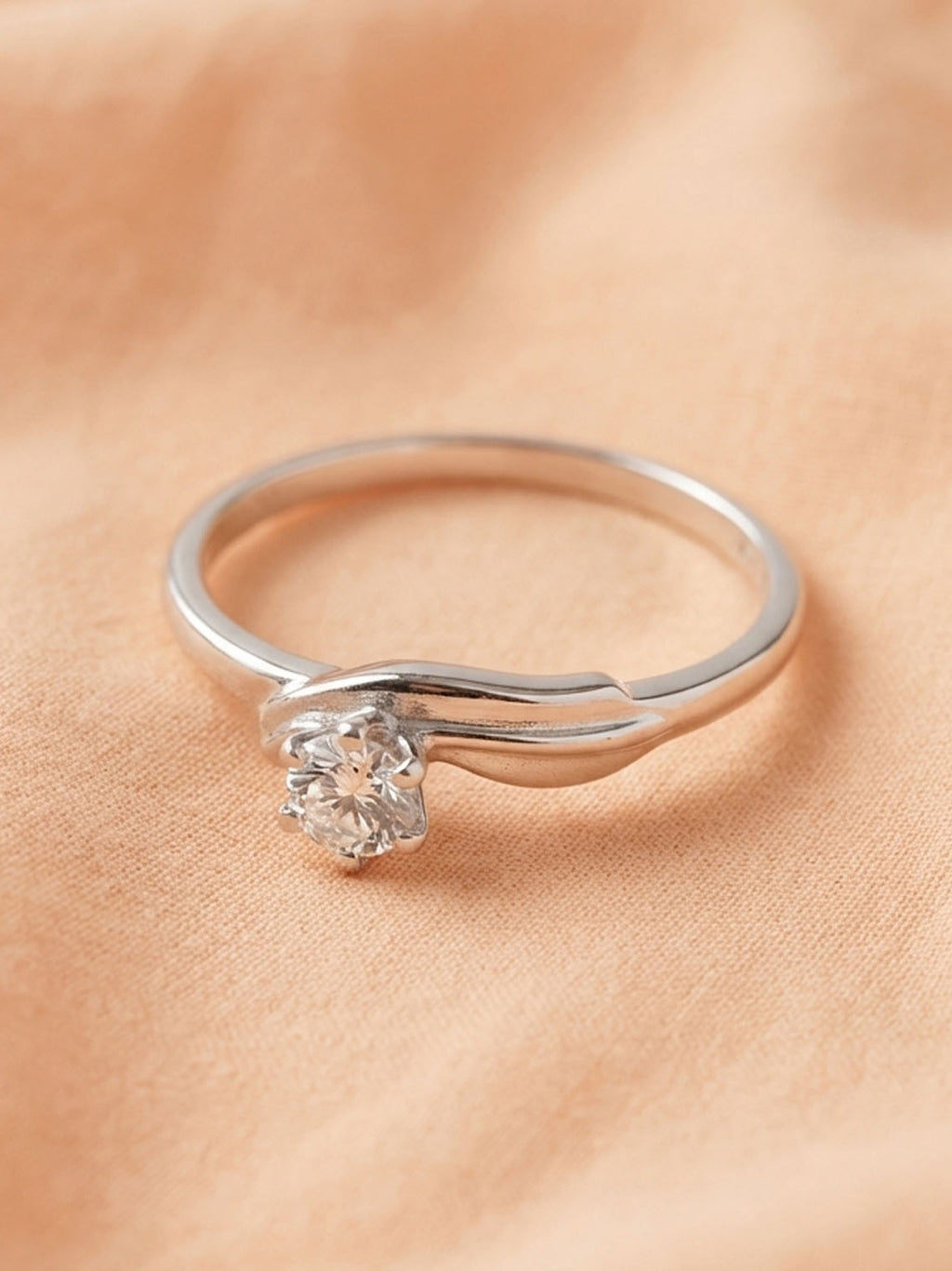Silver Shimmering Solitaire Bypass Ring