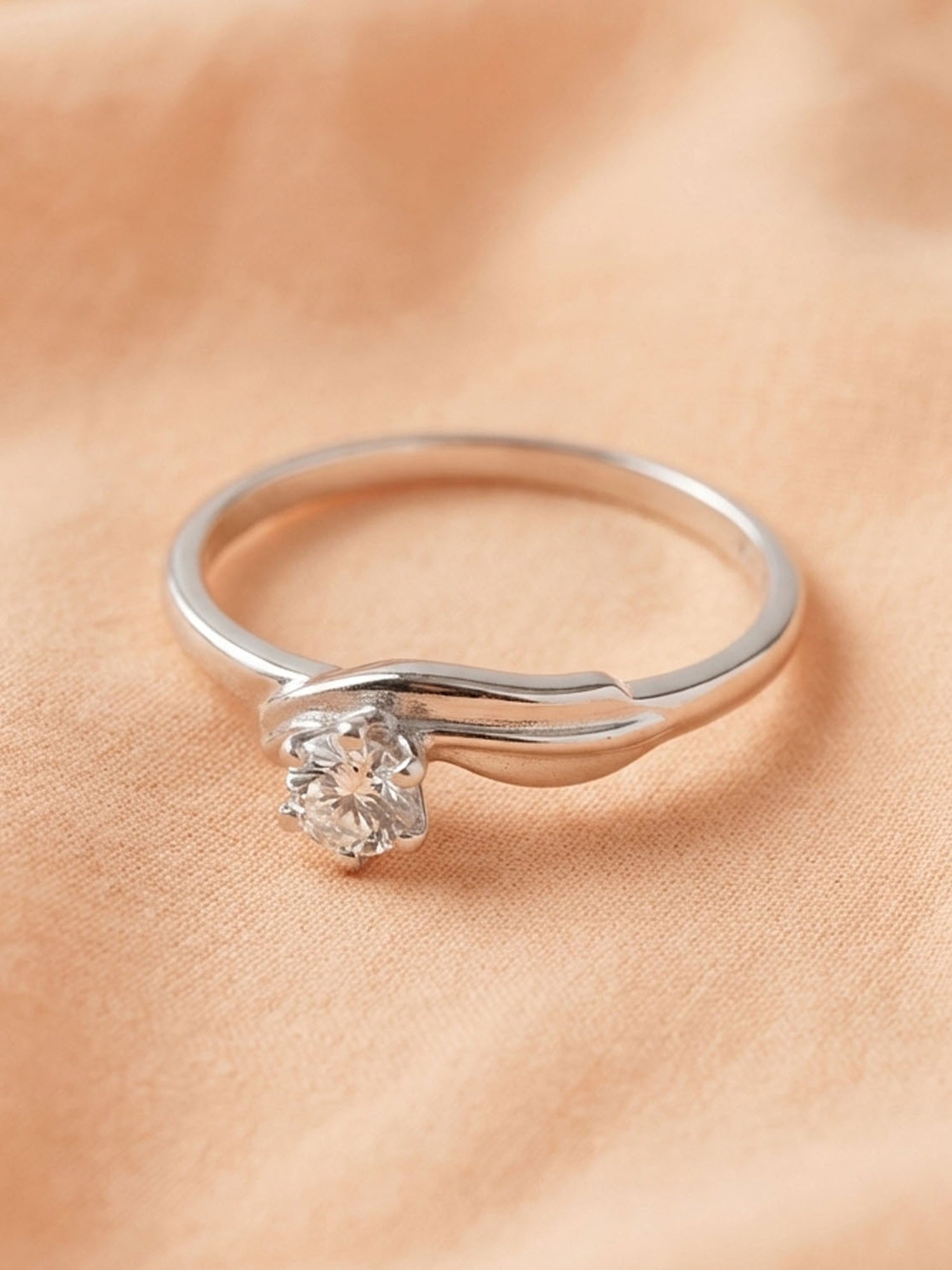 Silver Shimmering Solitaire Bypass Ring