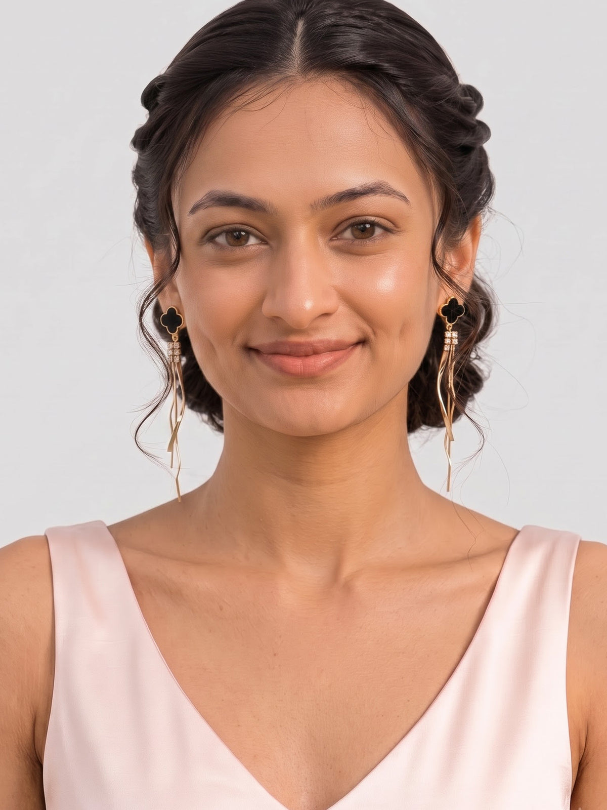 The Onyx Clover Cascading Tassel Drop Earrings