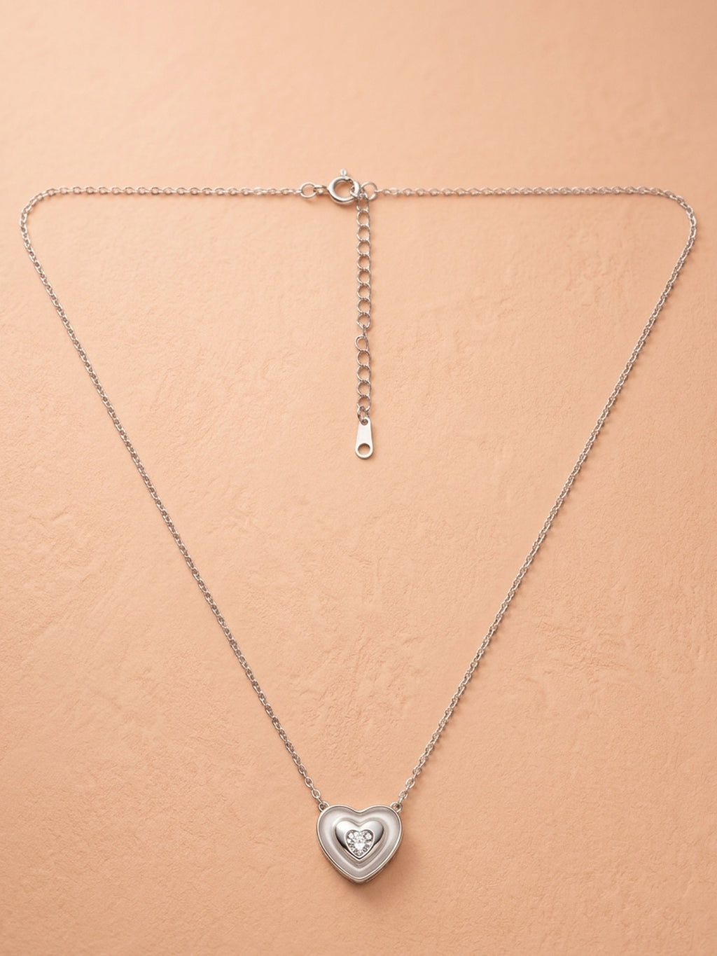 Silver Shimmering Nested Heart Pendant Necklace