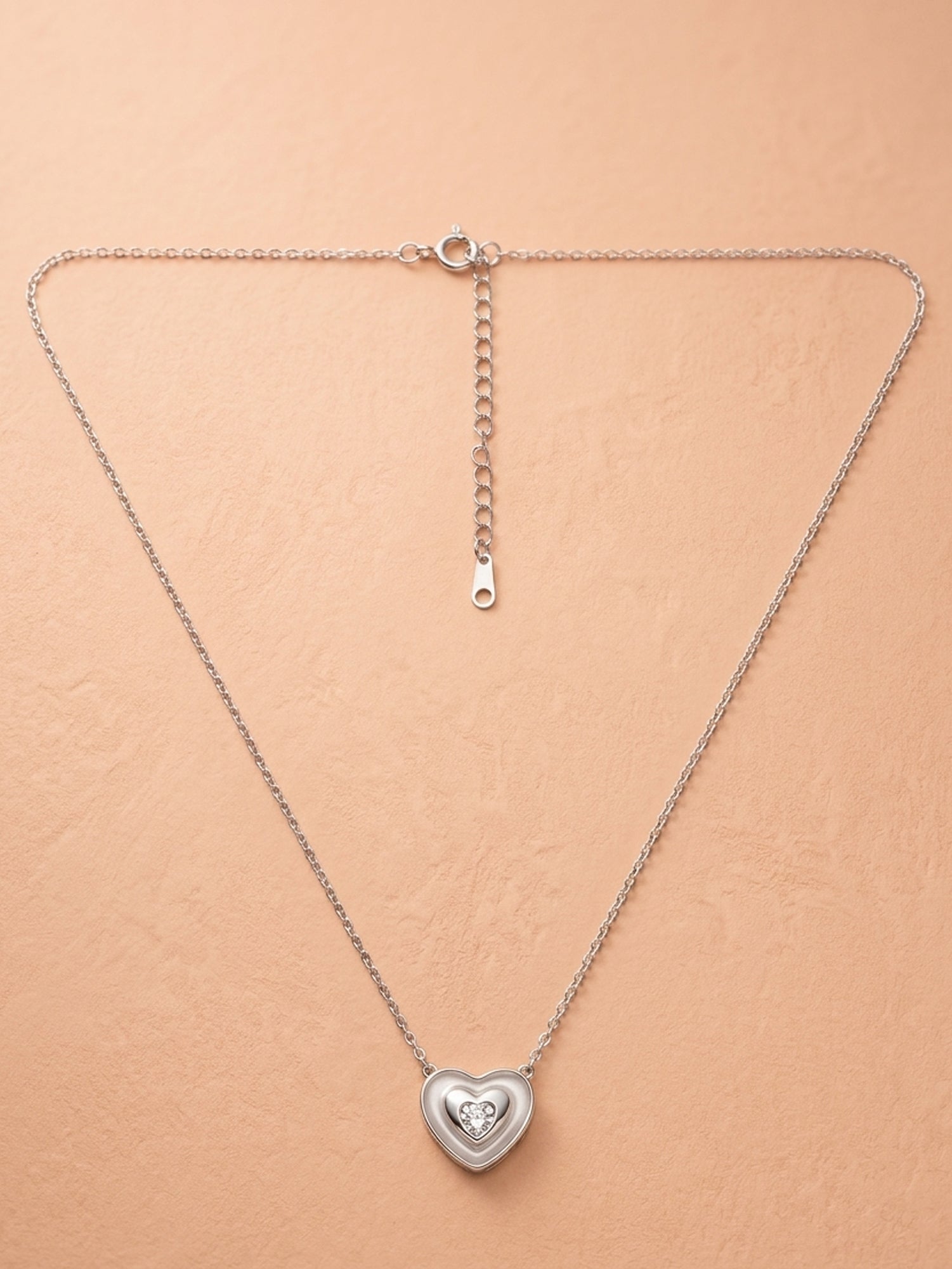 Silver Shimmering Nested Heart Pendant Necklace