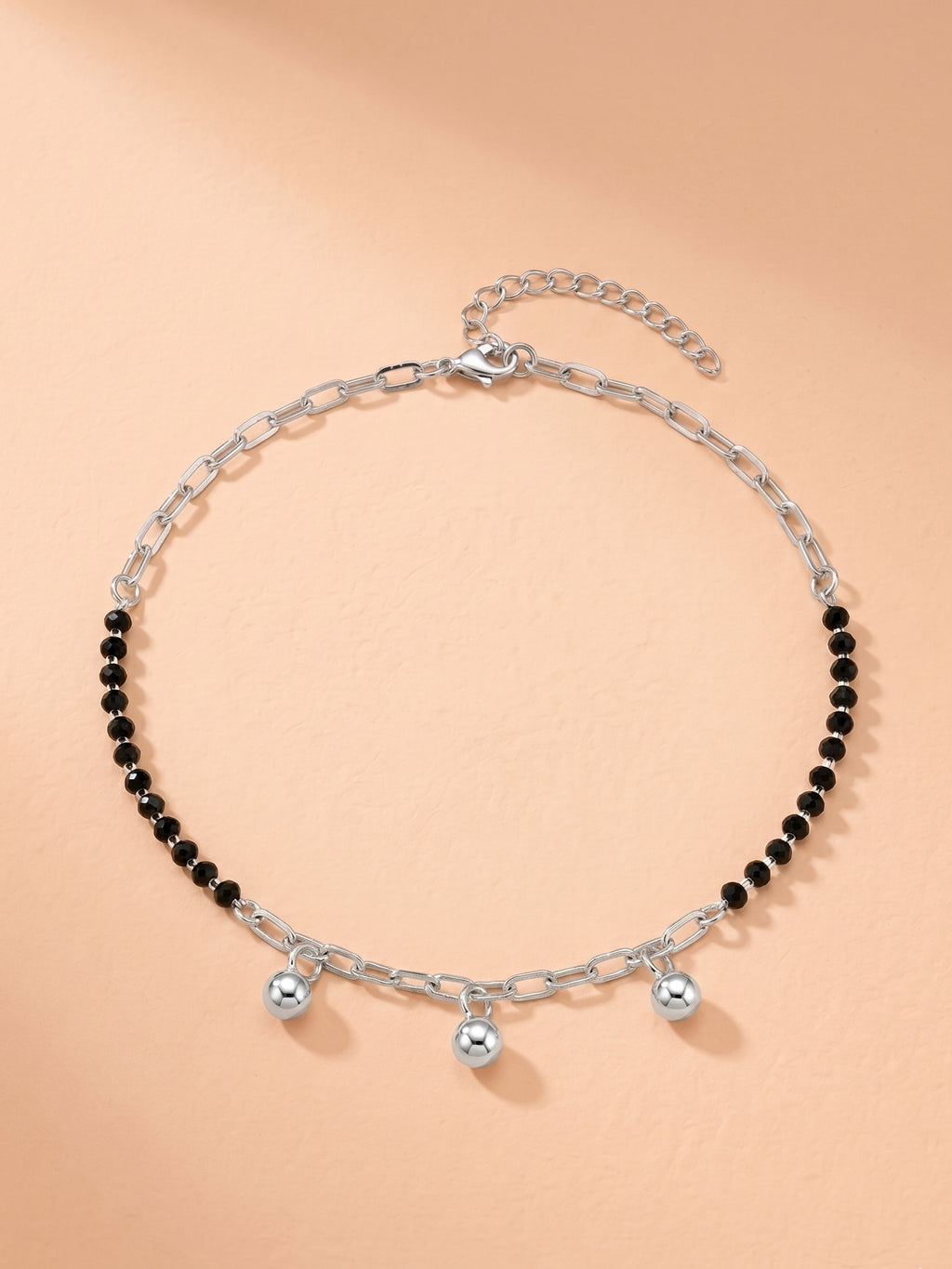 Noir Onyx & Polished Orb Paperclip Anklet