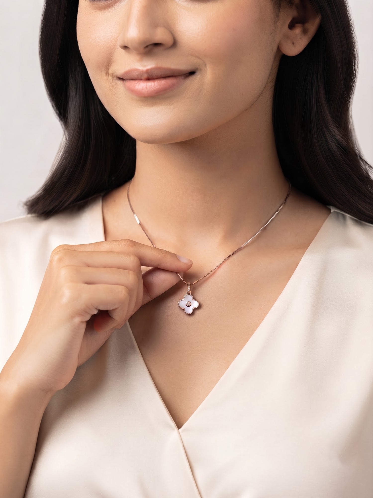 The Luminosity Four-Leaf Clover Mother of Pearl & Diamond Pendant Necklace