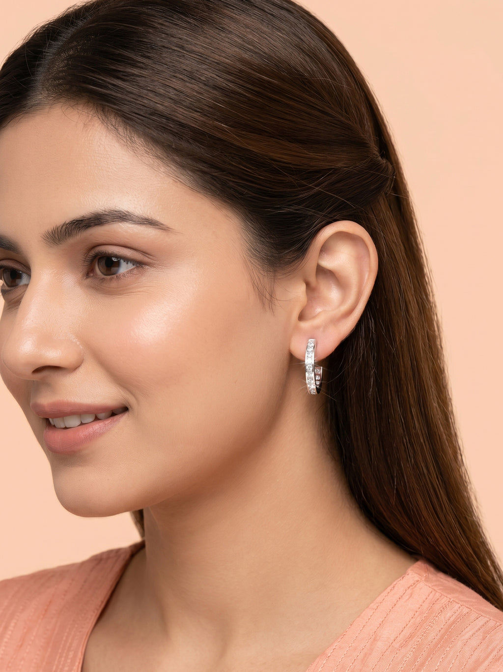Channel-Set Round Cubic Zirconia Open Hoop Studs