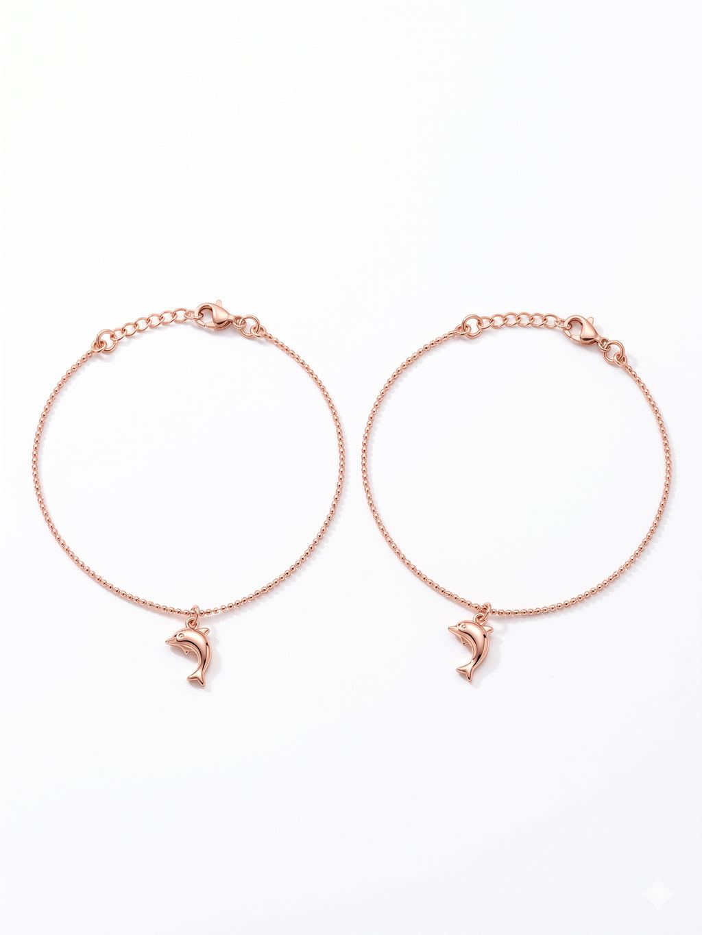 Roseate Aquatic Dolphin Charm Bead Anklet Pair