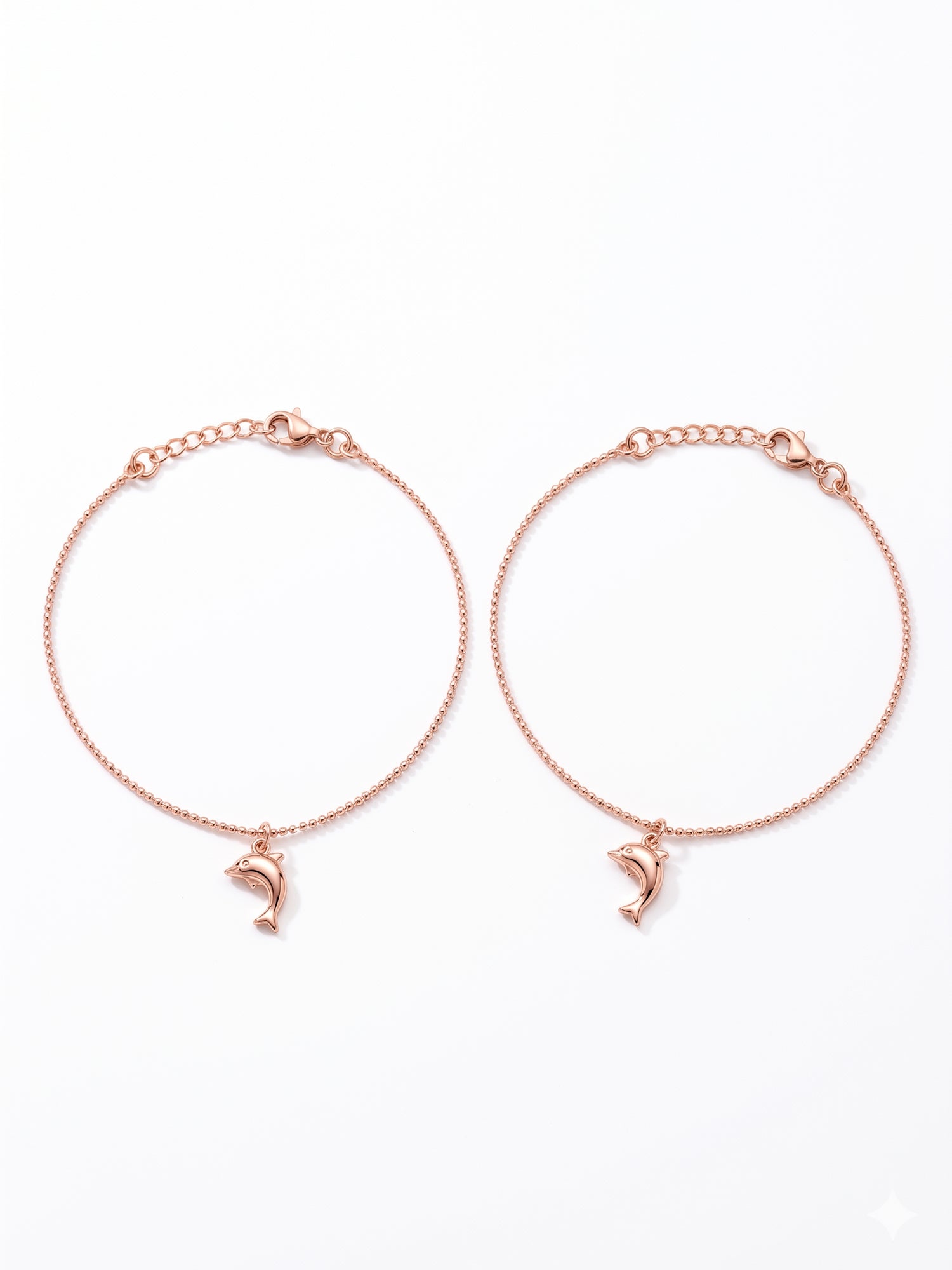 Roseate Aquatic Dolphin Charm Bead Anklet Pair
