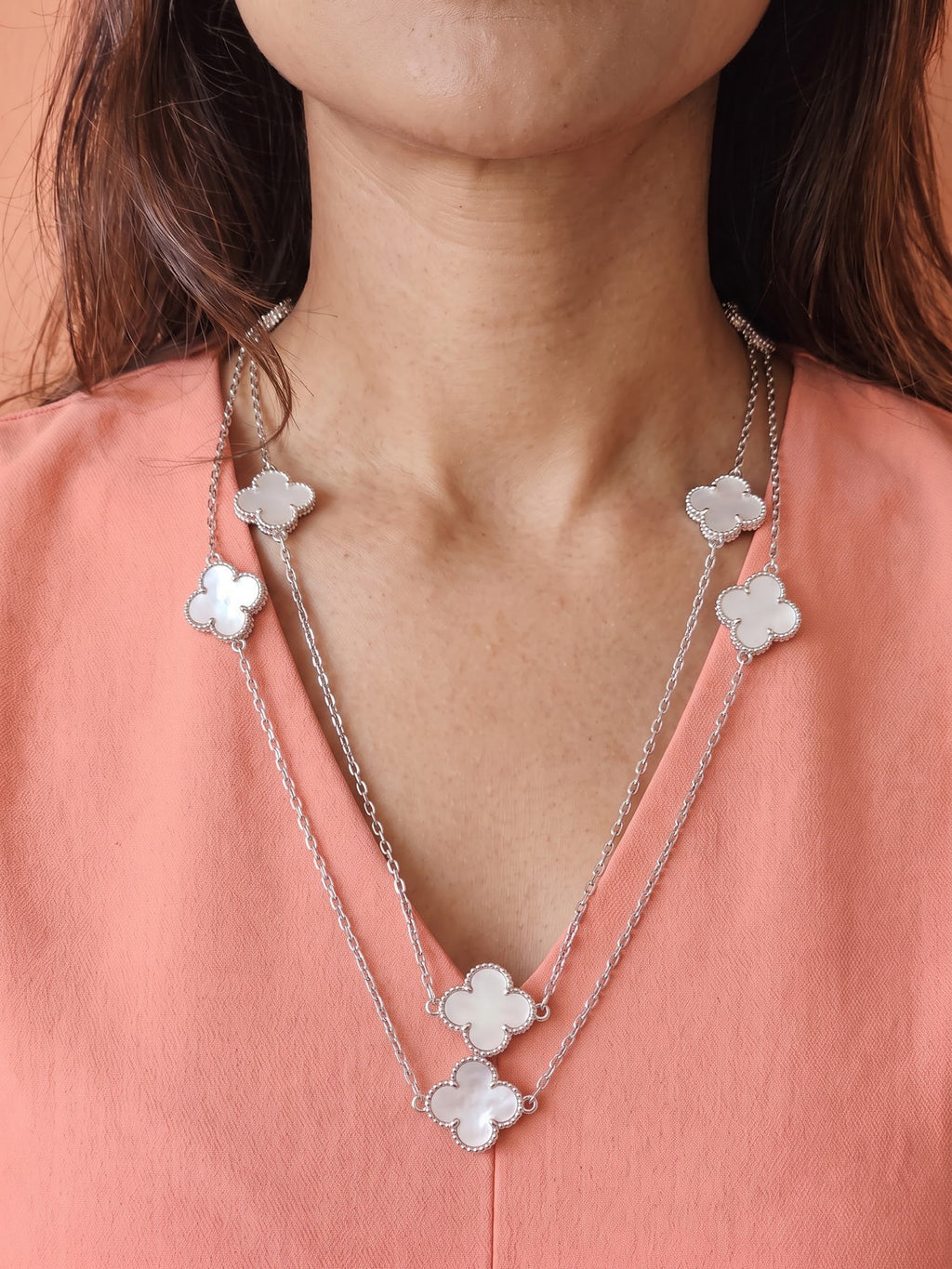 The Layered Luminance Mother-of-Pearl Clover Station Necklace
