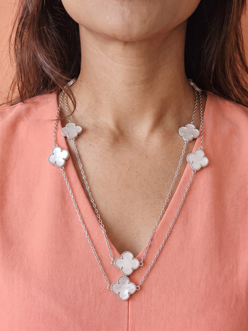 The Layered Luminance Mother-of-Pearl Clover Station Necklace