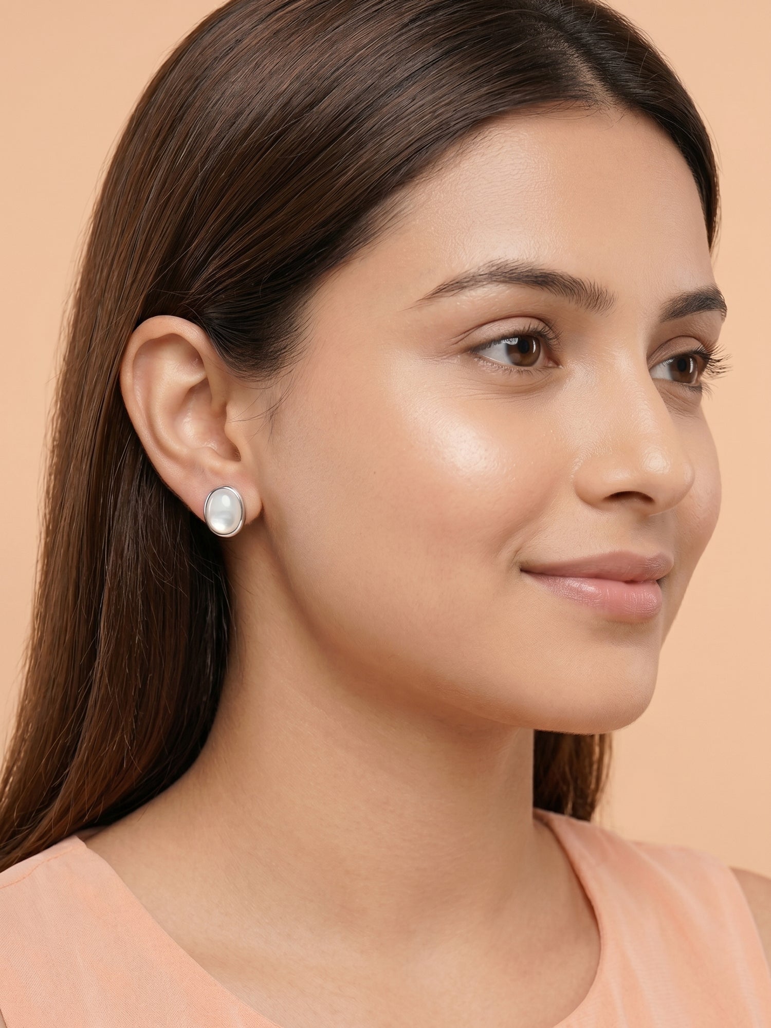 Oval Mother of Pearl Cabochon Stud Earrings