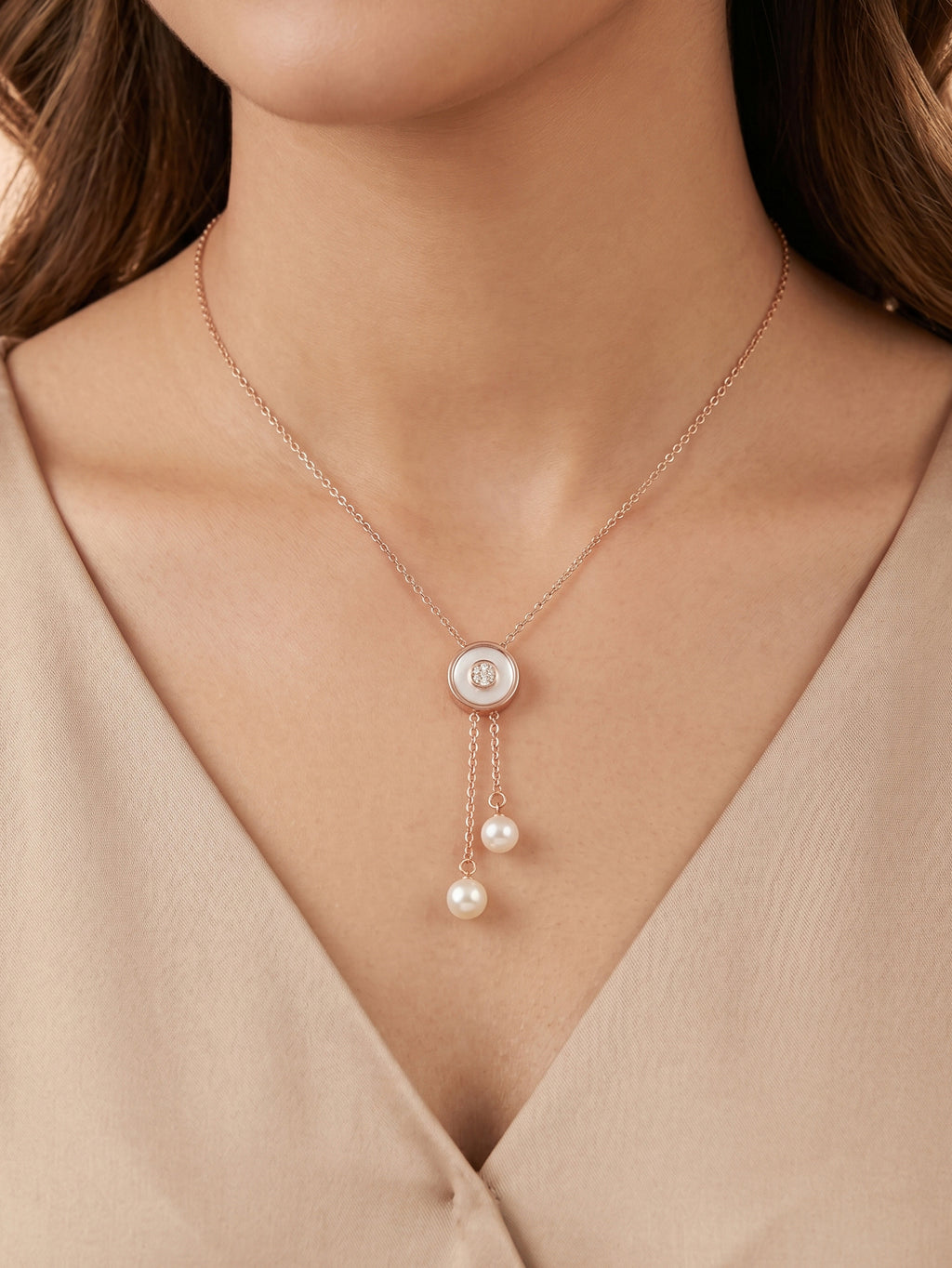 Mother of Pearl & Freshwater Pearl Double Drop Lariat Necklace