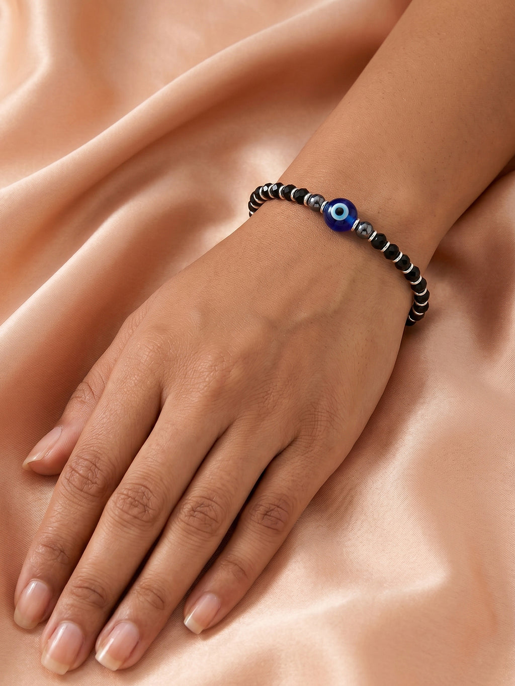 Evil Eye Black Crystal & Hematite Beaded Bracelet