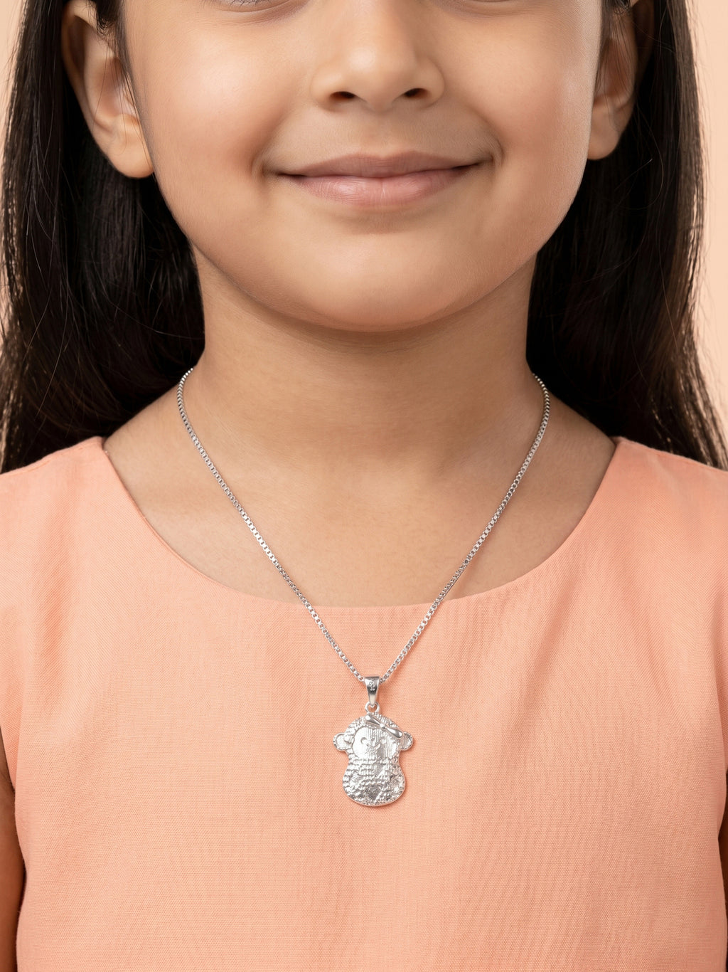 Engraved Teddy Girl Pendant Necklace for Kids