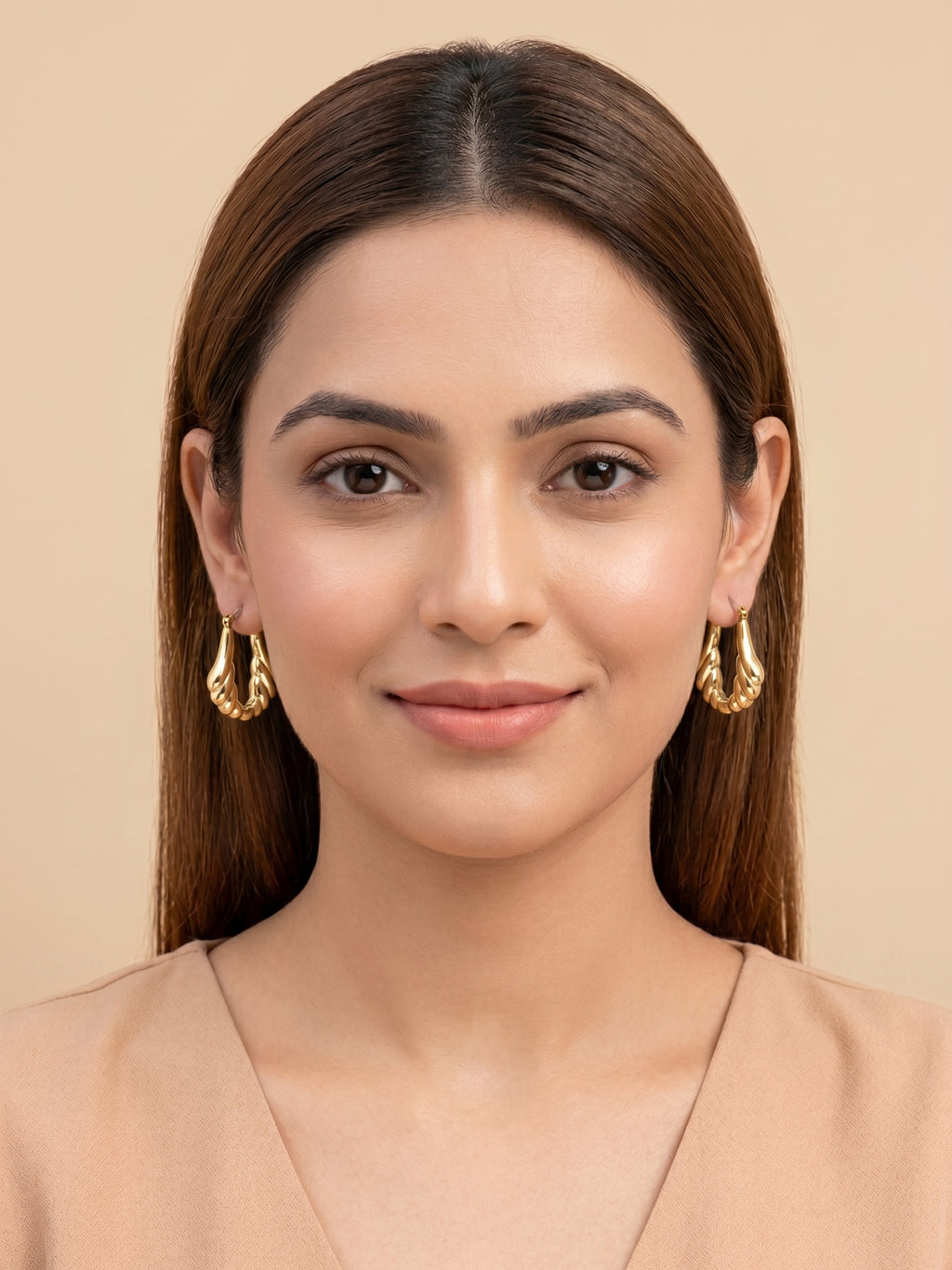 Gilded Scalloped Teardrop Hoops