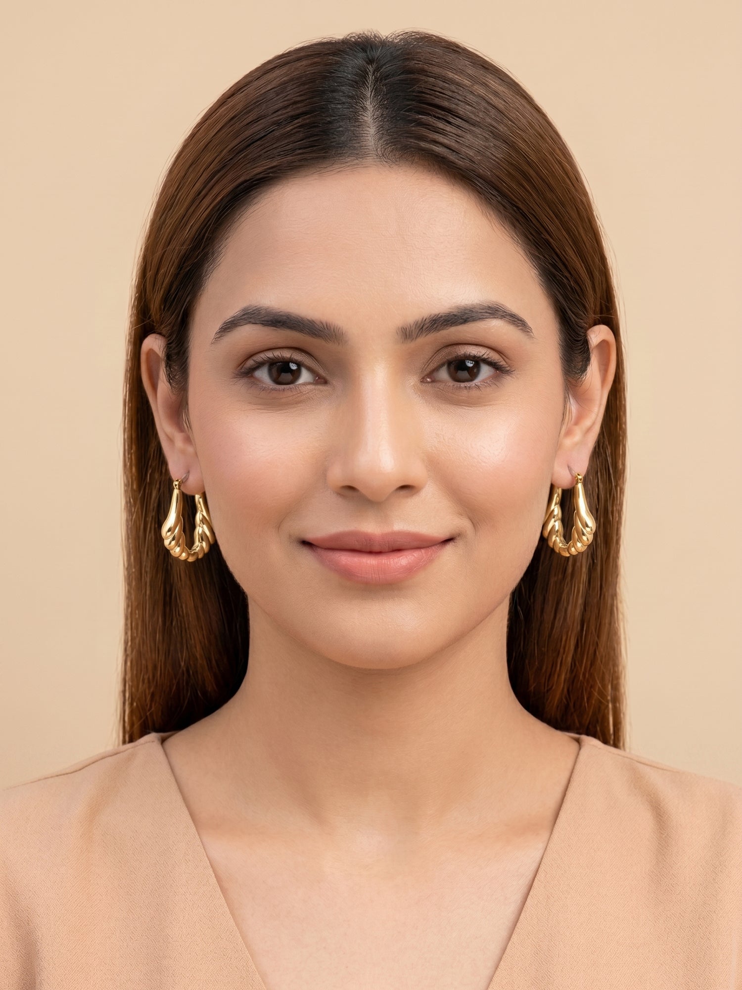 Gilded Scalloped Teardrop Hoops
