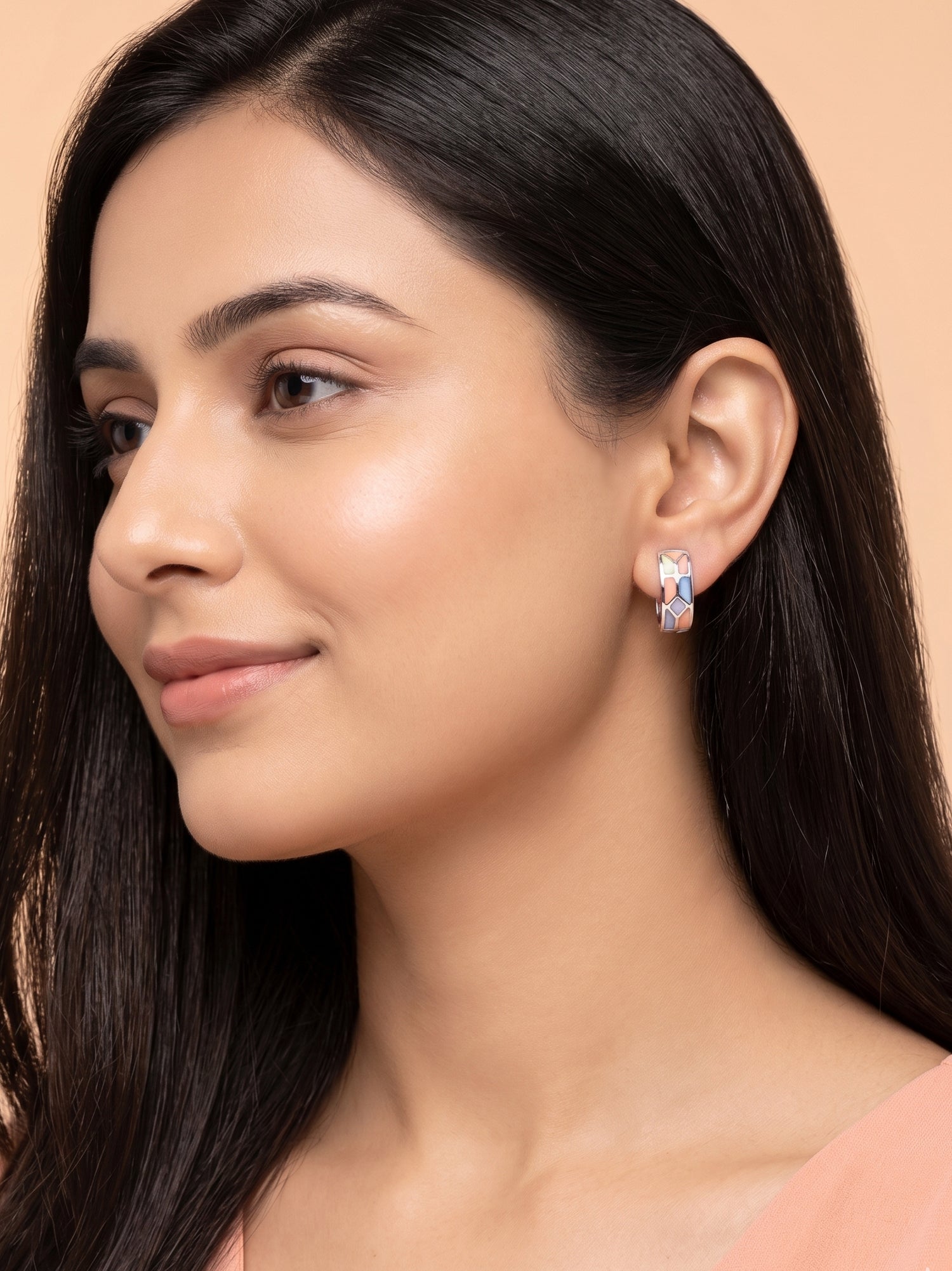 Vibrant Inlay Mosaic Open Hoop Studs