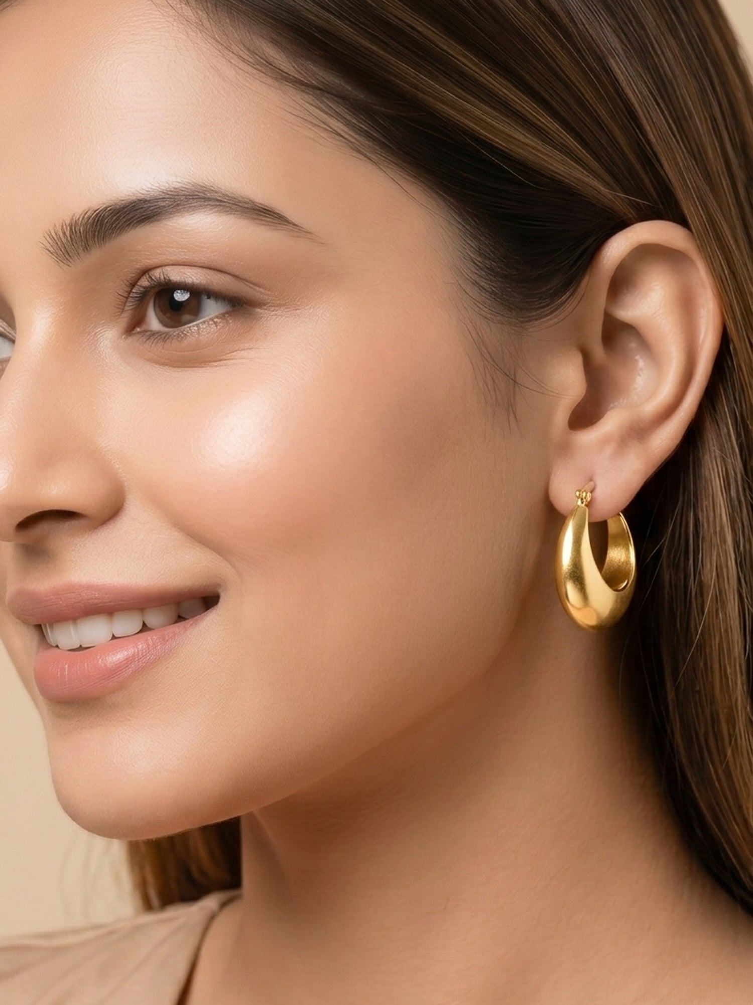 Polished Crescent Dome Hoop Earrings