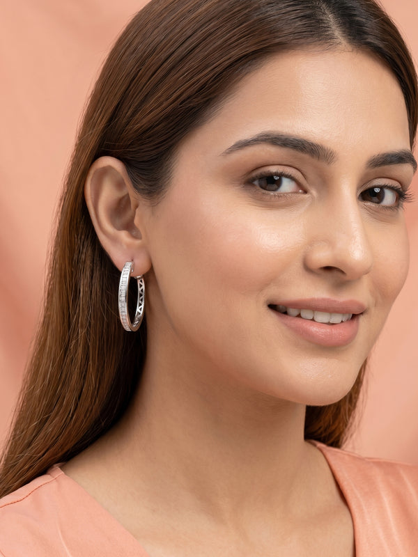 Baguette-Cut Cubic Zirconia Oval Hoop Earrings