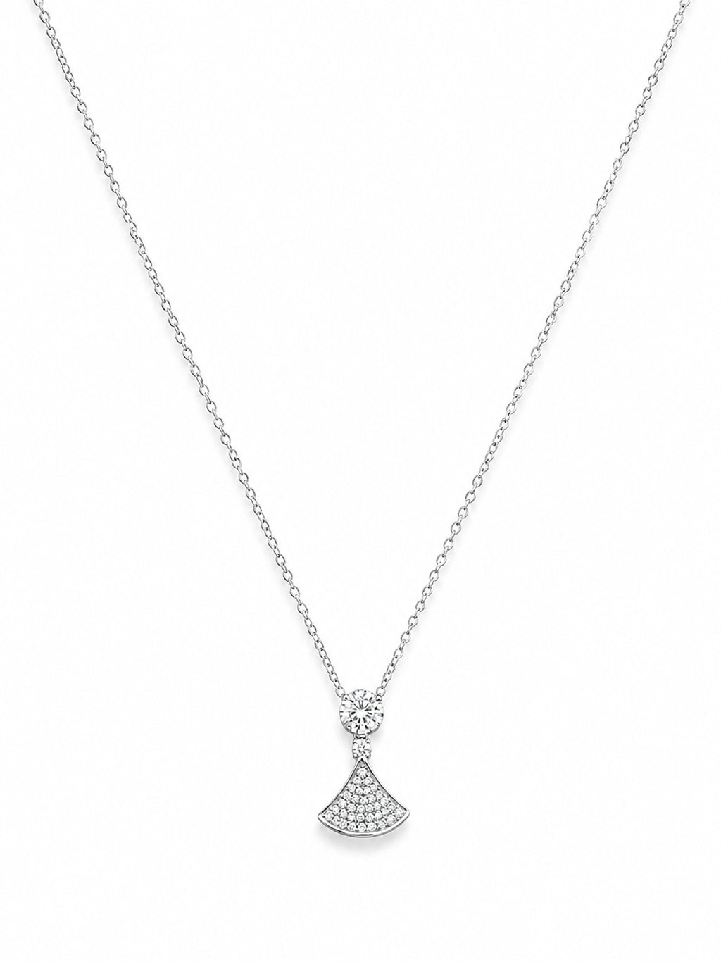 Silver Shimmering Fan & Solitaire Pendant Necklace