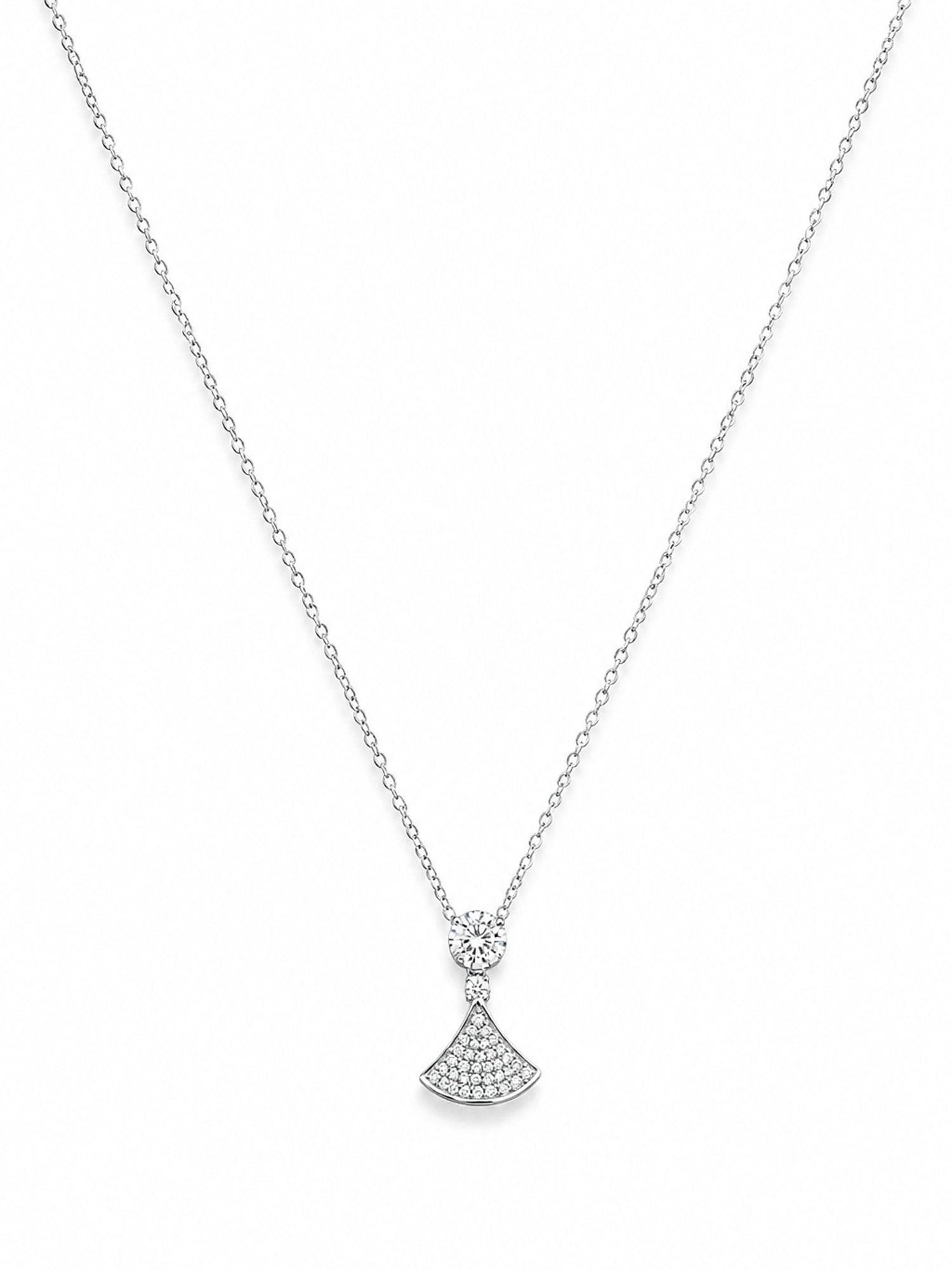 Silver Shimmering Fan & Solitaire Pendant Necklace
