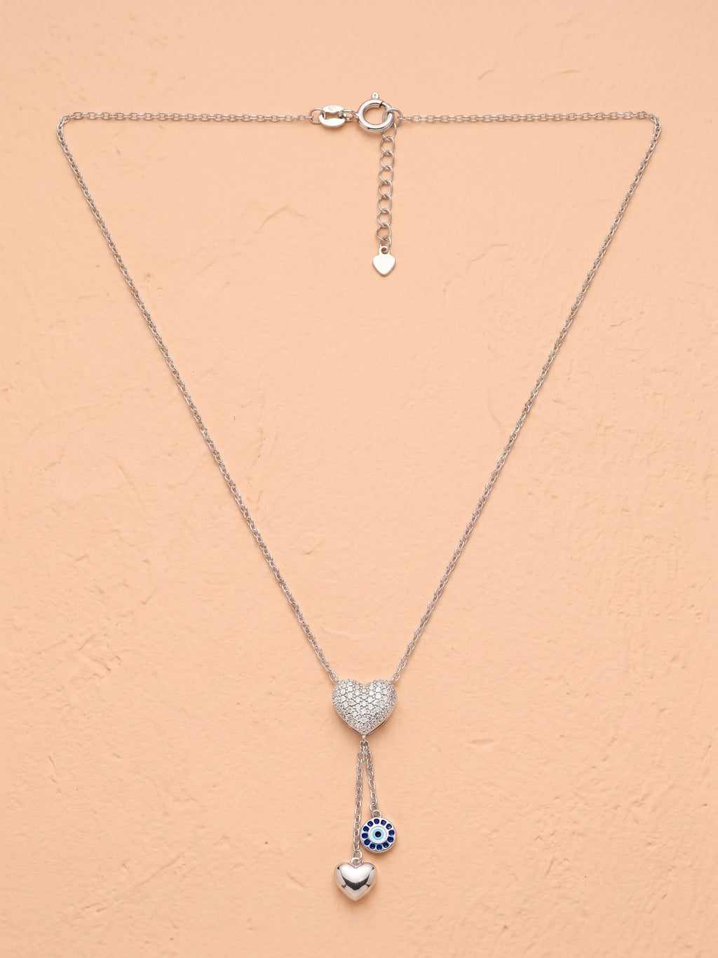 Pavé Heart & Evil Eye Lariat Necklace