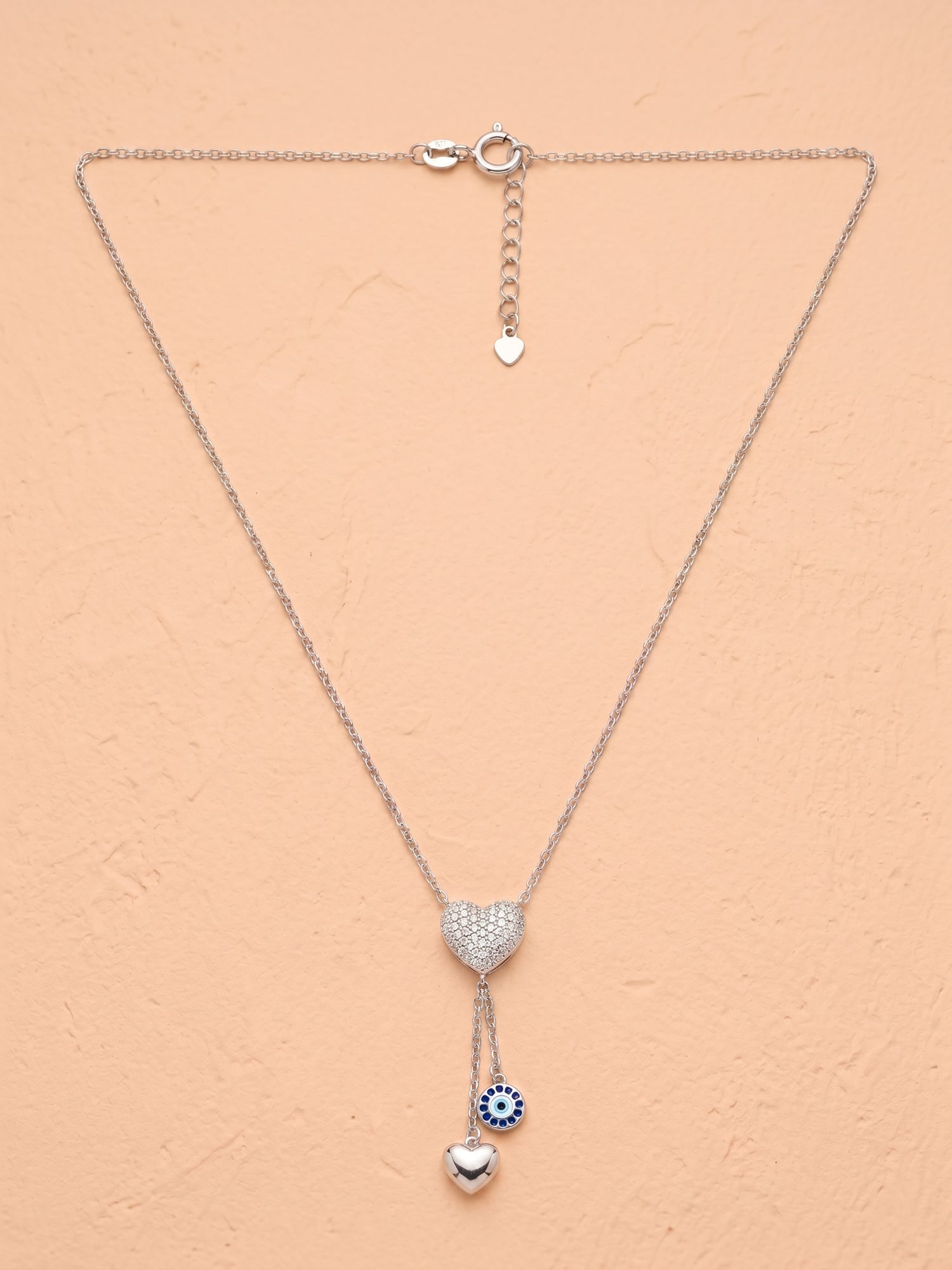 Pavé Heart & Evil Eye Lariat Necklace