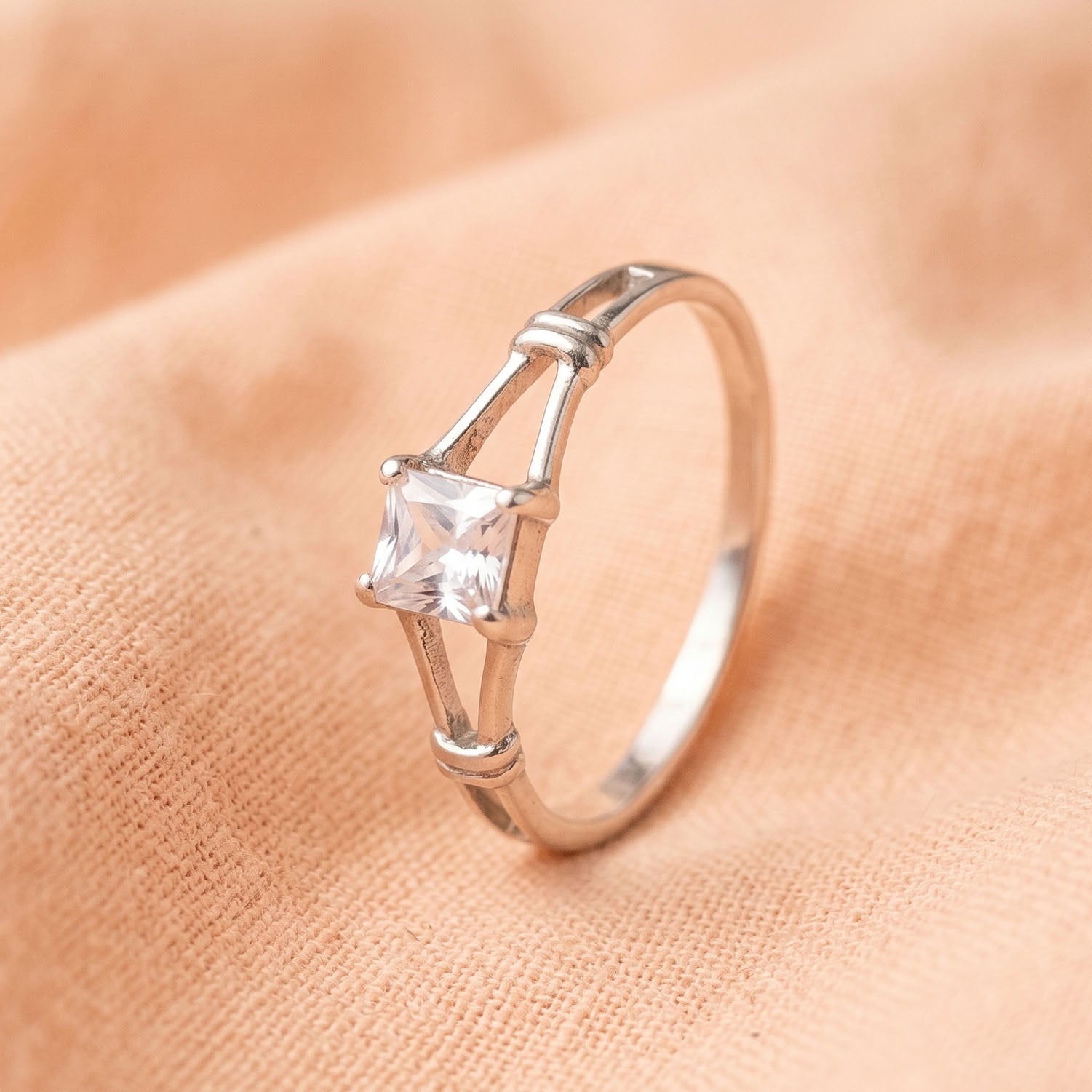 Architectural Princess Solitaire Ring