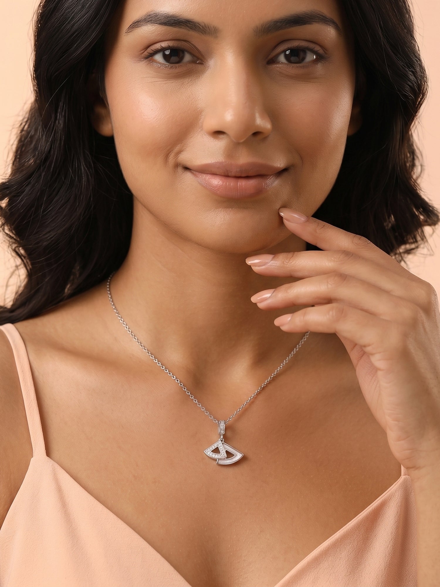 Mother of Pearl Fan & CZ Pendant Necklace