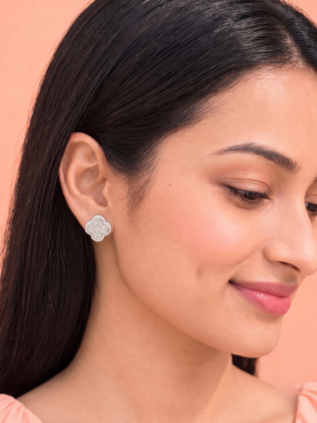 The Flora Luxe Mother-of-Pearl & CZ Stud Earrings