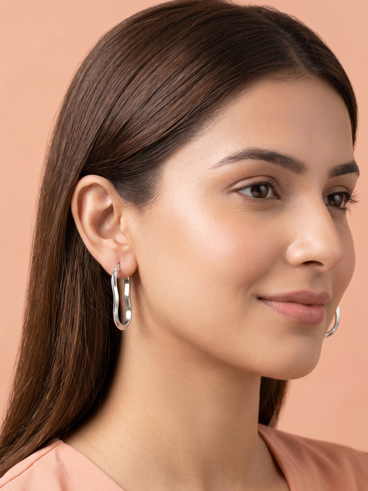 Silver Undulating Hoop Earrings
