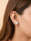 Pearl & Segmented Pavé CZ Halo Stud Earrings