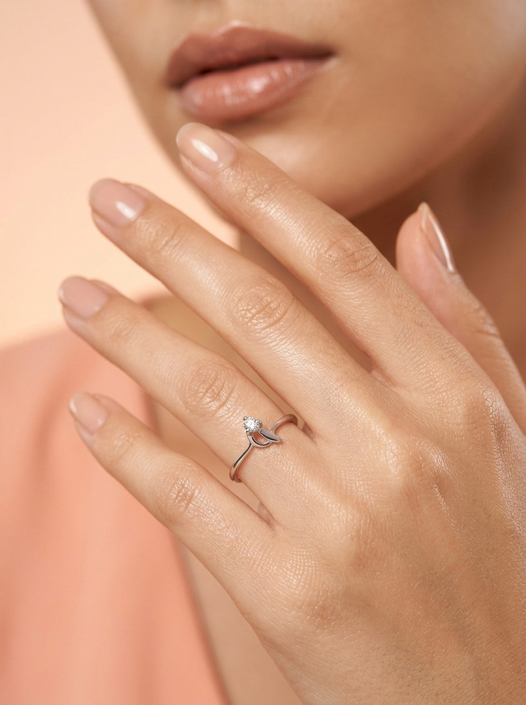 Silver Crescent Solitaire Ring