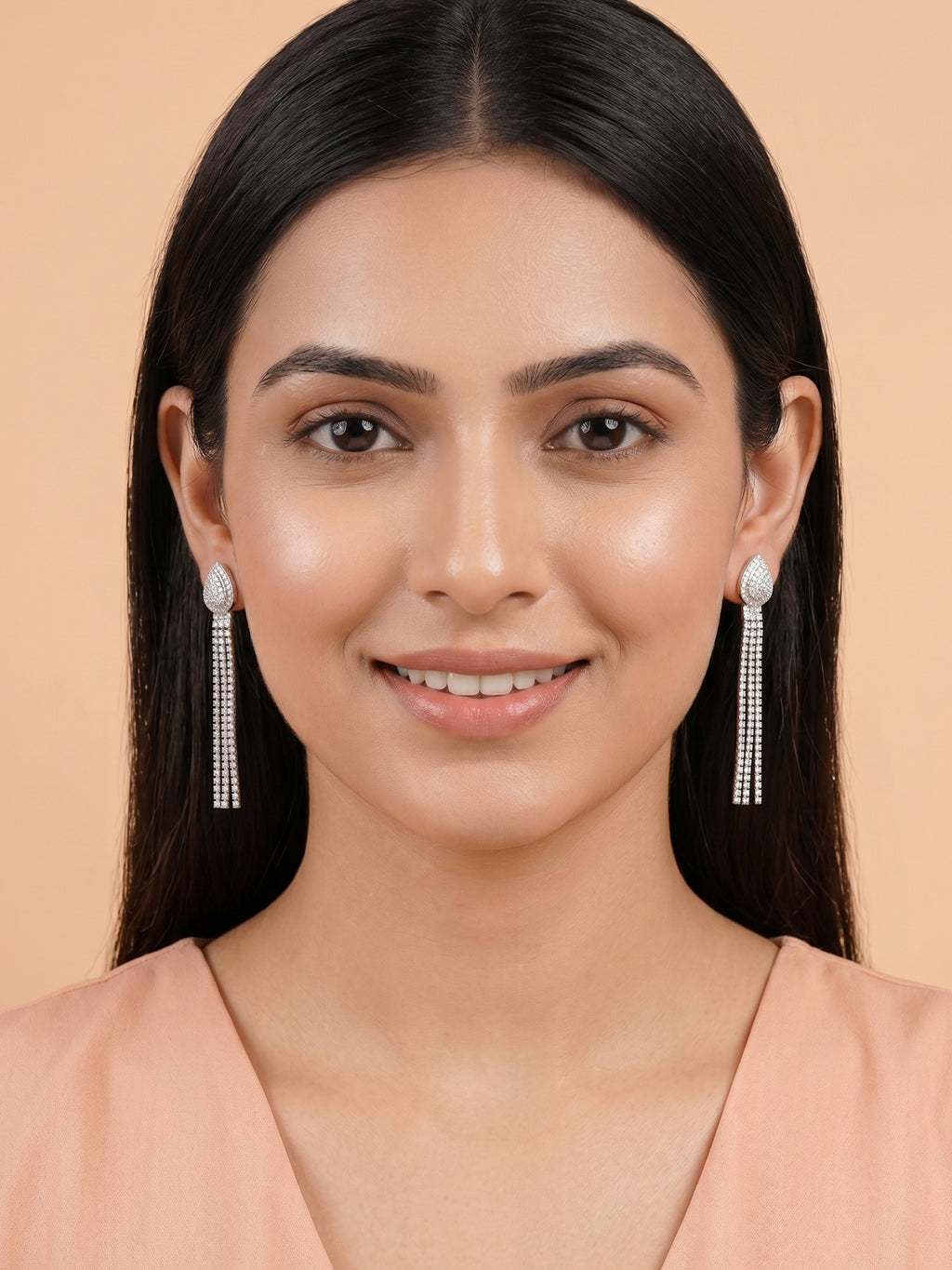 Pavé Cubic Zirconia Teardrop Fringe Drop Earrings