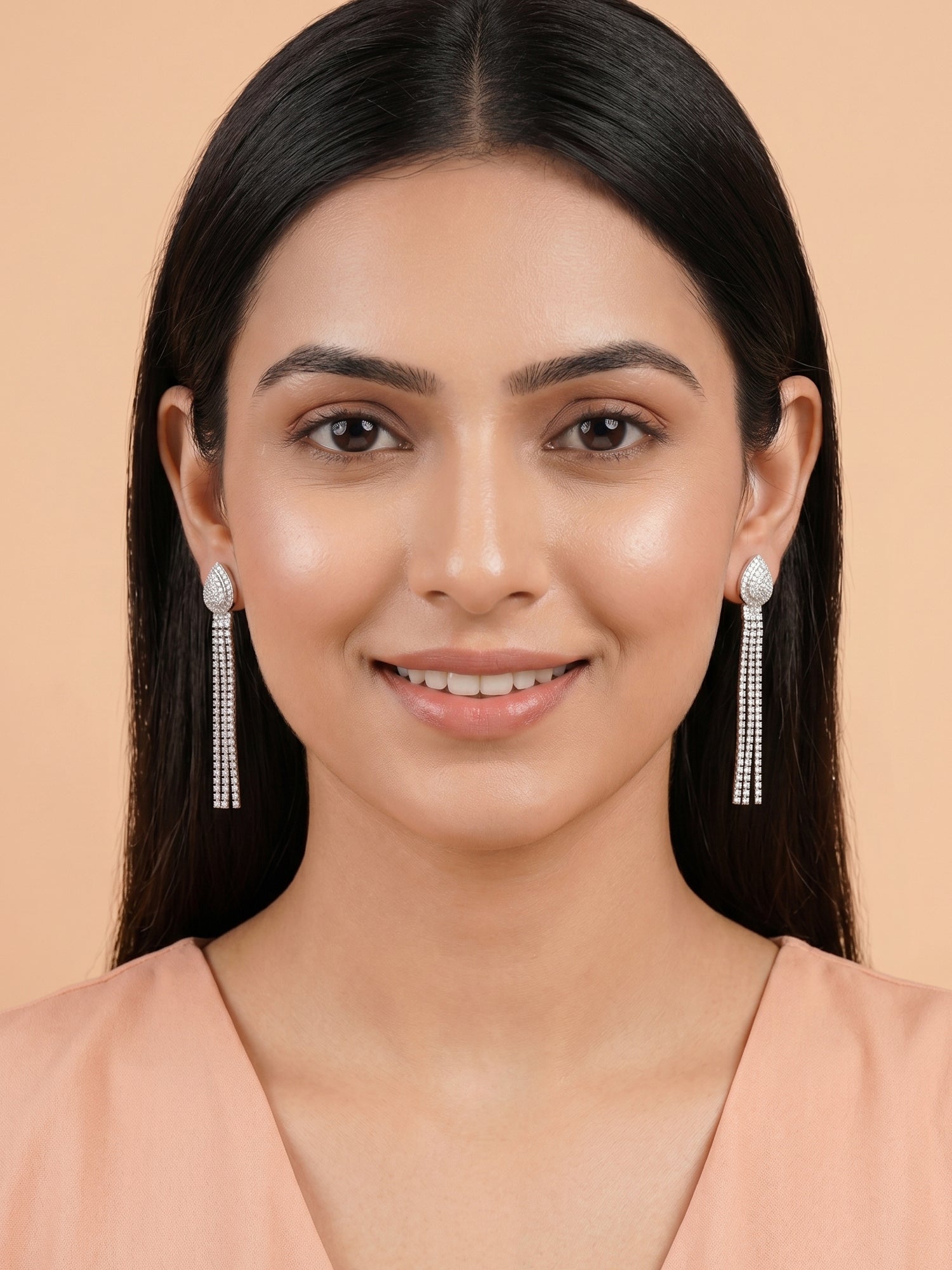 Pavé Cubic Zirconia Teardrop Fringe Drop Earrings