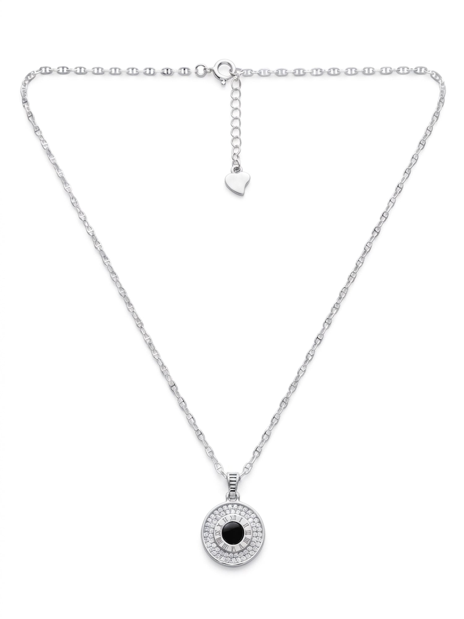 Silver Roman Numeral Shimmering Medallion Necklace