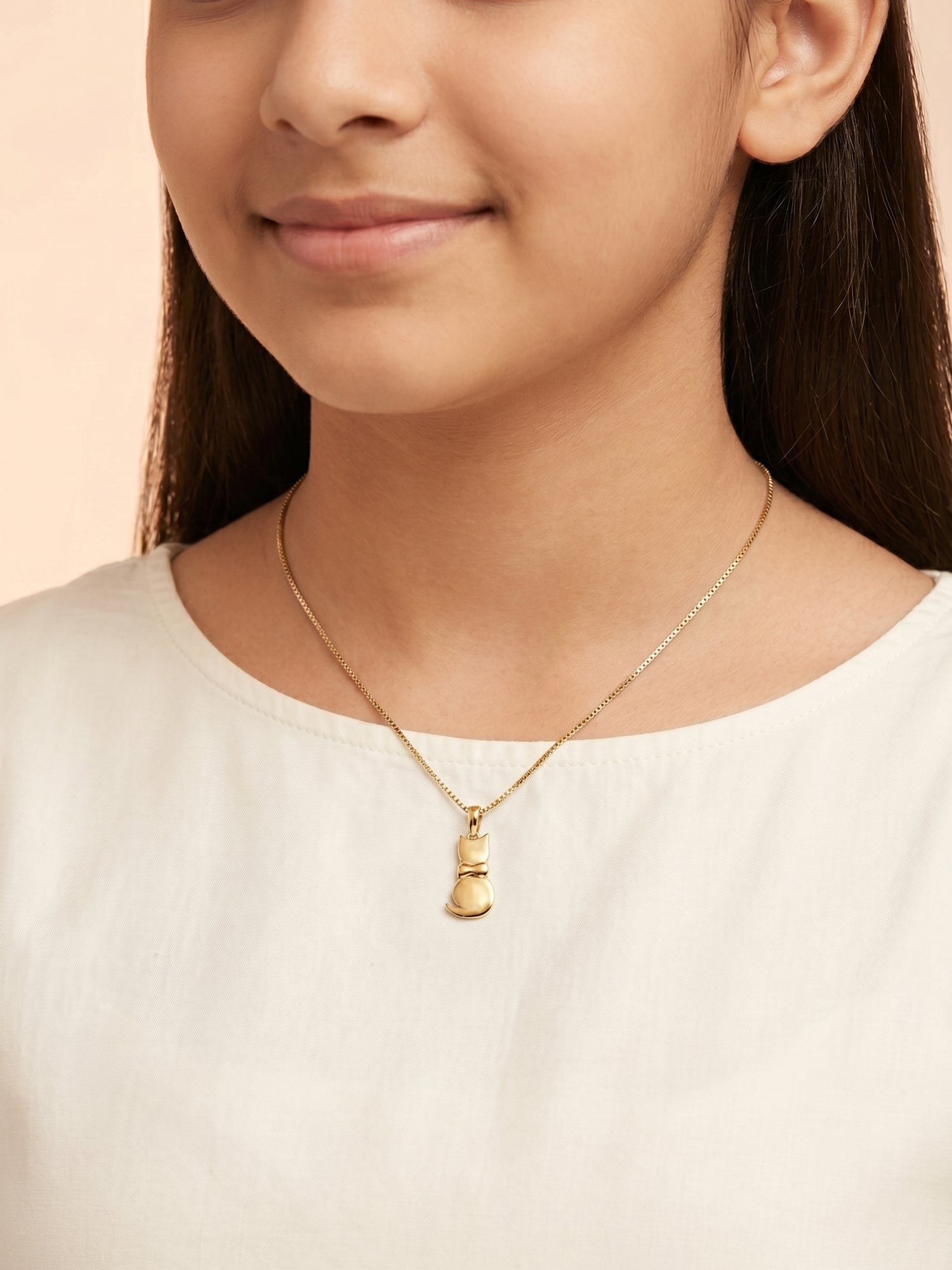 Puffy Sitting Cat Gold Pendant