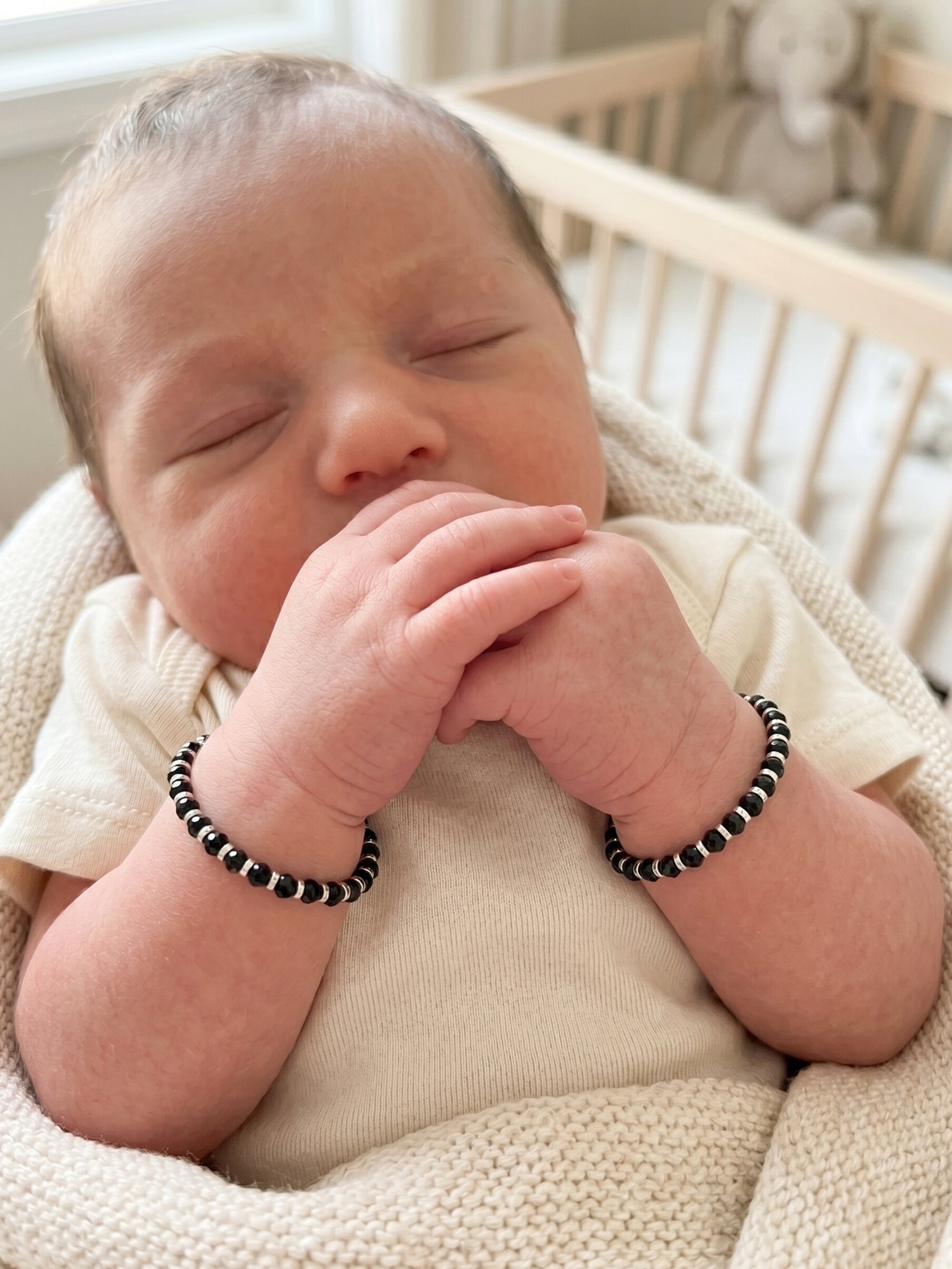 Black Crystal & Hematite Baby Bracelet Set