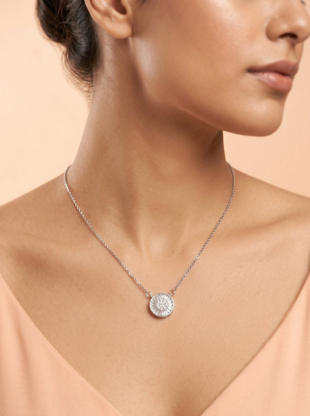 Sunburst Pavé Disc Pendant Necklace