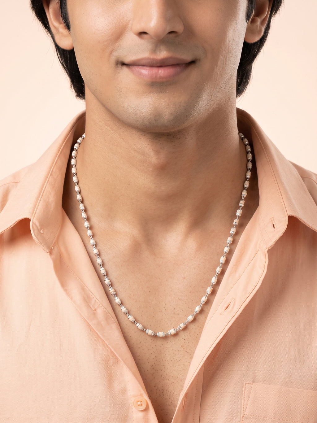 Vedic Aura: Authentic Tulsi Mala Chain with Textured Silver Caps