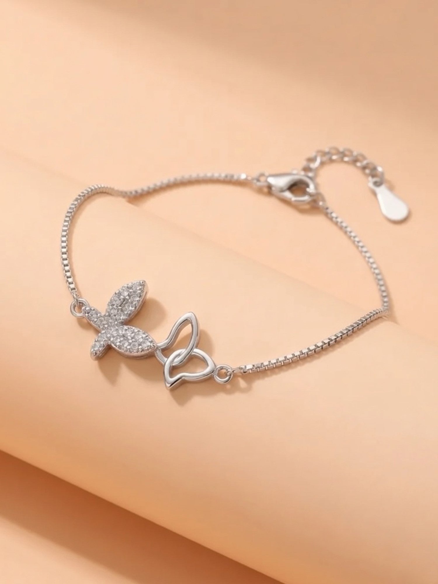 Silver Sparkling Double Butterfly Duo-Link Bracelet