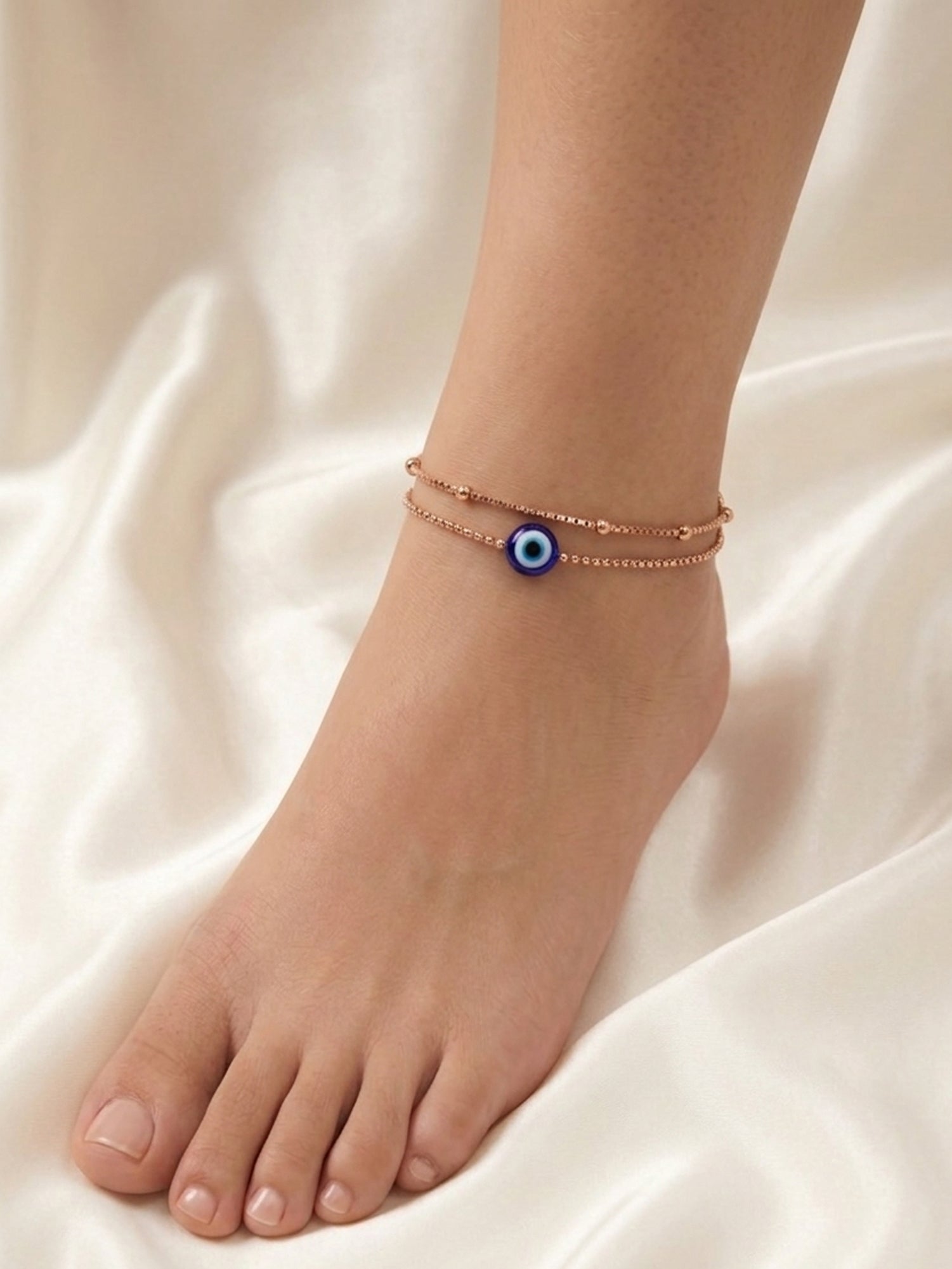 Roseate Evil Eye Double Chain Anklet